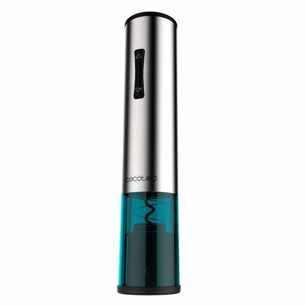Cecotec InstantCork 1000 Gourmet - Apribottiglie elettrico in soli 8 secondi, funziona con 4 batterie, luce LED, ago elicoidale in acciaio, corpo in acciaio inox