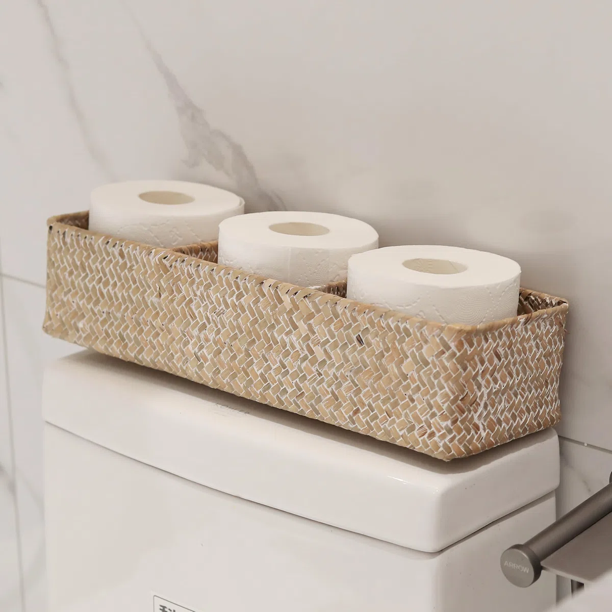 Cesta Portaoggetti Seagrass Scatola di Vimini Rettangolare con Scomparti per Organizzare di Carta Igienica Imbiancare (42cm x 14cm x 9cm)