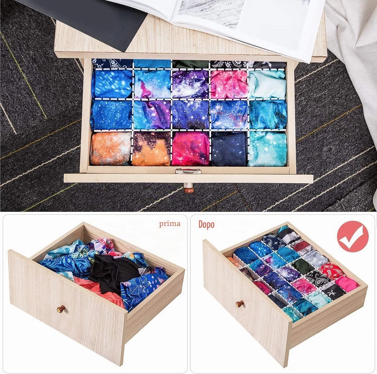40 Pezzi Separatori Cassetti Organizzatore Cassetto Regolabili per Biancheria Intima, Calze, Trucco, Forniture per Ufficio, Bianco