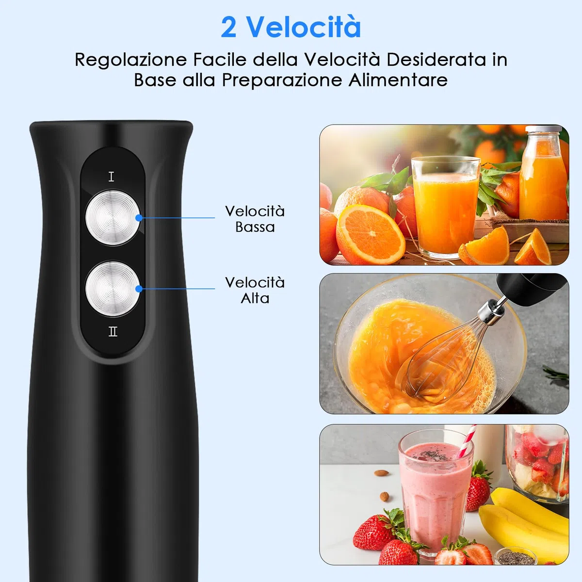 Mixer Immersione 4-In-1, 500 W Frullatore Tritatutto Multifunzione, 2 Velocità, con Frusta e Tritatutto da 500 ml e Misurino da 700 ml per Frullati, Zuppe, Salse, Yogurt, Alimenti Bambini