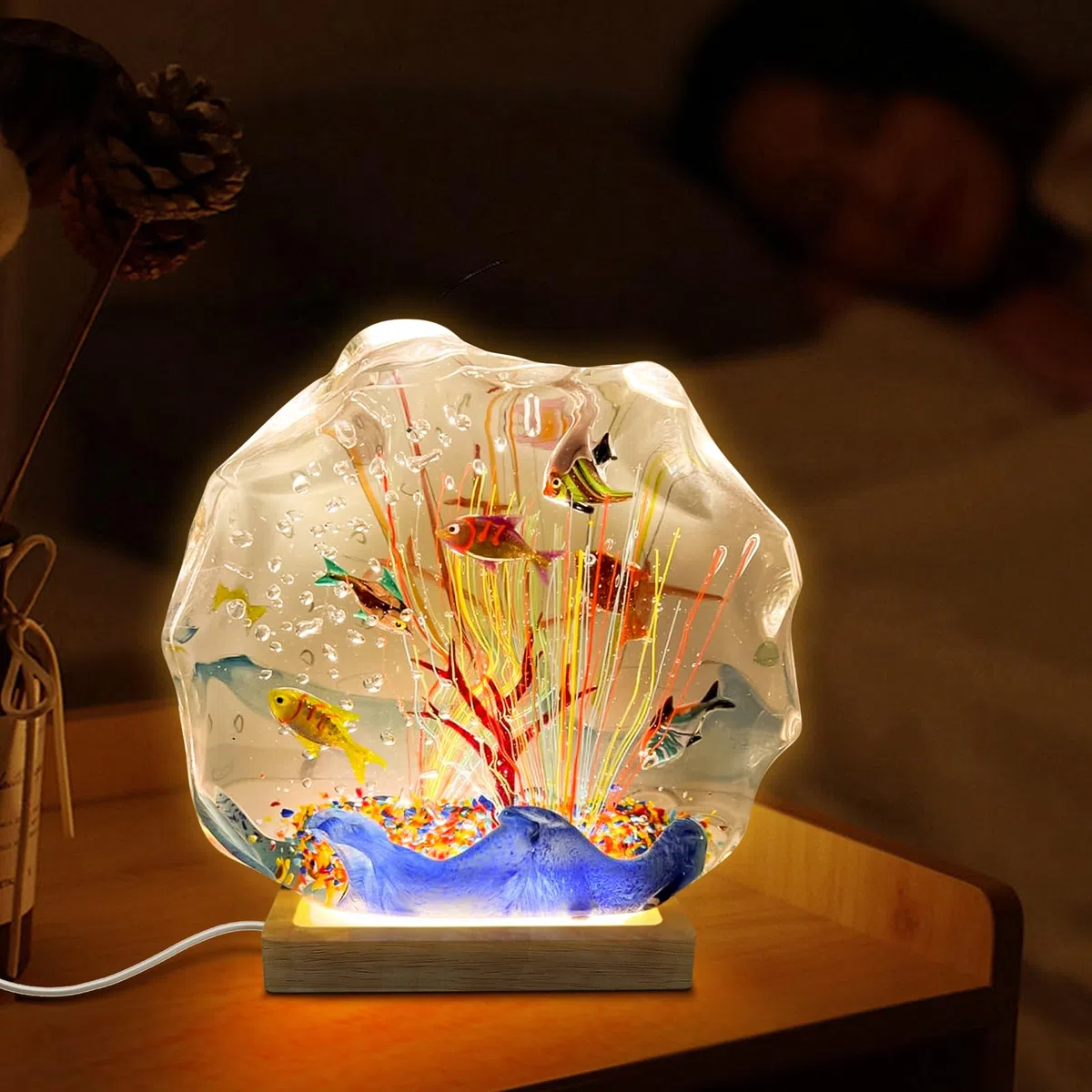 Base per display in cristallo regolabile in luminosità per vetro artistico, supporto in legno con luce notturna dimmerabile a 3 colori, base rettangolare a LED per luce artistica in cristallo 3D