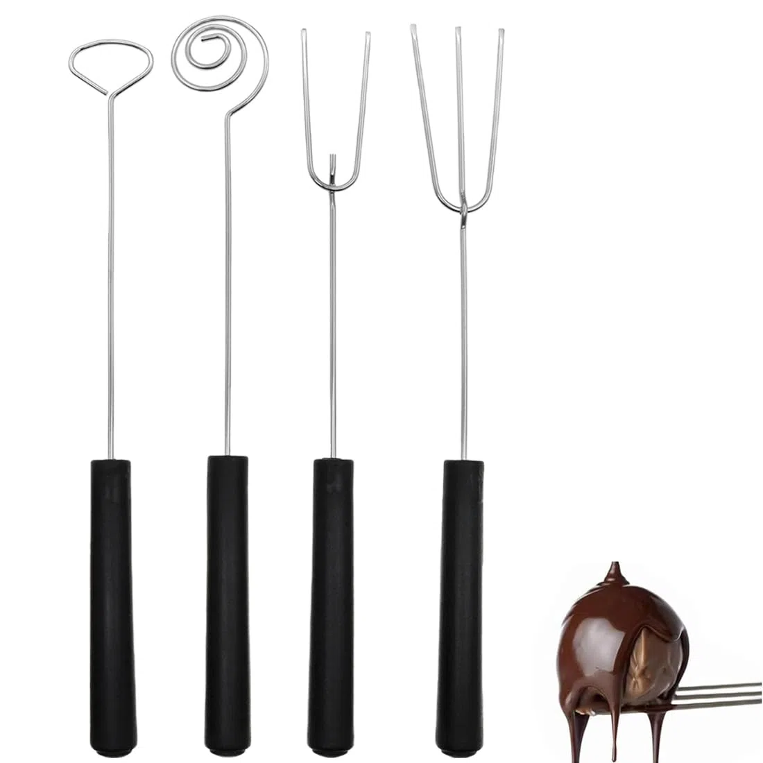 WeddHuis Set di 4 Forchette per Praline, Acciaio Inossidabile Utensili per Cioccolato e Dolci, Posate Fai-da-Te per Praline Artigianali, Caramelle, Cioccolatini, Tartufi (con Griglia)