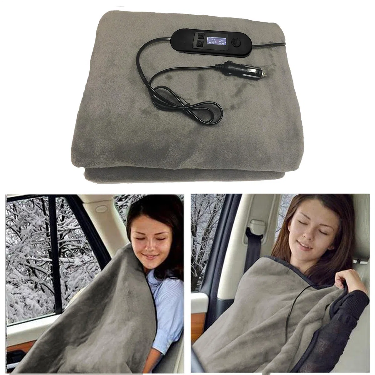 Coperta elettrica per auto, 12 Volt, 100 x 70 cm, avvolgitore invernale portatile con 5 livelli di calore e automatico, per veicoli, SUV, camion, strada, campeggio