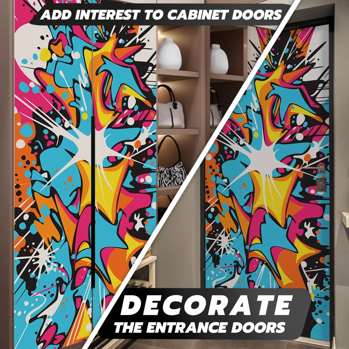 Alwayspon 56 x 163 cm Graffiti Art vinile adesivo frigo Wrap Peel and Stick Frigo Stickers Covers Skins, rimovibile Frigorifero Murale Decalcomania per cucina Home Decor