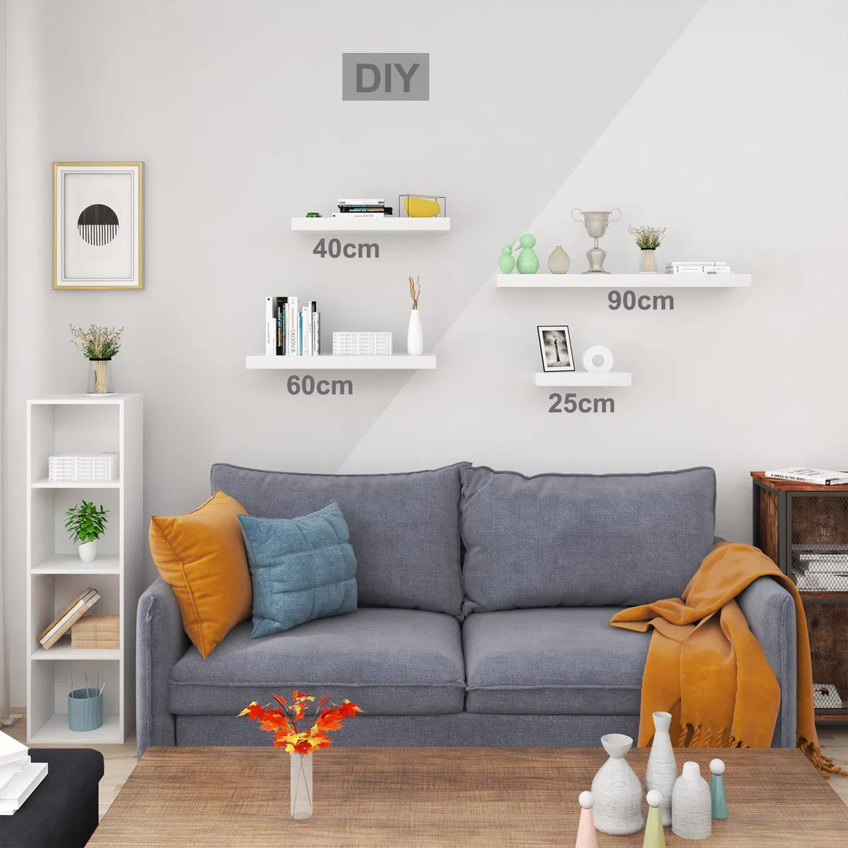 WOLTU Mensola da Muro Scaffale Sospeso da Parete Libreria Piccola per Soggiorno Cameretta Porta CD DVD, Pannello MDF 25x22,9x3,8cm, Bianco, RG9488ws