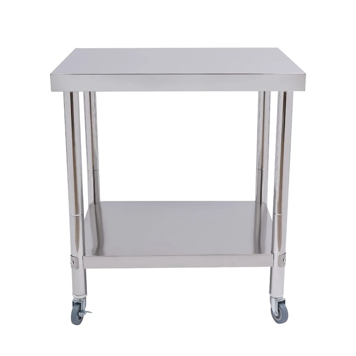 OUKANING Carrello da portata in acciaio inox, 2 piani, tavolo da lavoro, cucina in acciaio inox, con ruote, per uso domestico/commerciale, capacità di carico 300 kg, tubo rotondo 5 cm (dimensioni: 76