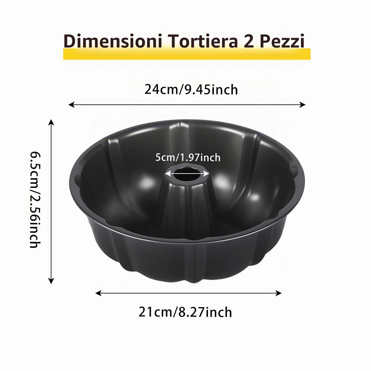 2 Pezzi Stampo Torta teglia Stampo per Ciambella con Tubo da forno in Acciaio con Rivestimento Antiaderente da Forno per Biscotti e Torte 24 cm (Nero)