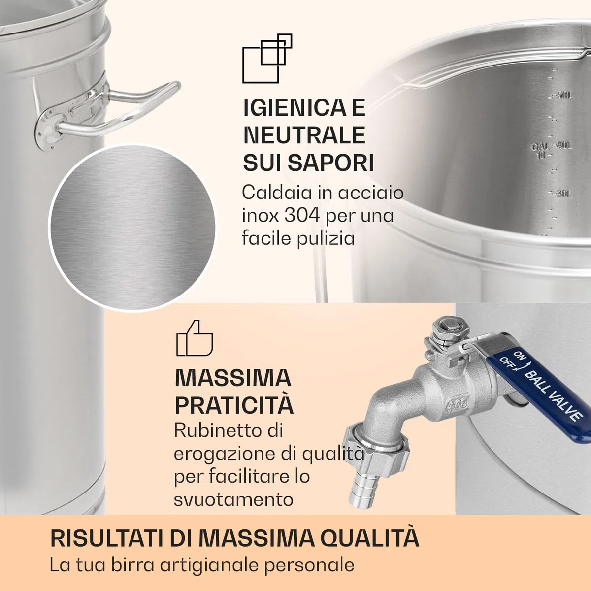 KLARSTEIN Kit Birra Artigianale Completo, Fermentatore Birra da 65L, Kit per Fare la Birra in Casa in Acciaio Inossidabile, Kit Birra Fai da Te, modalità Automatica, 3300W, Auto-Mode, Smart App