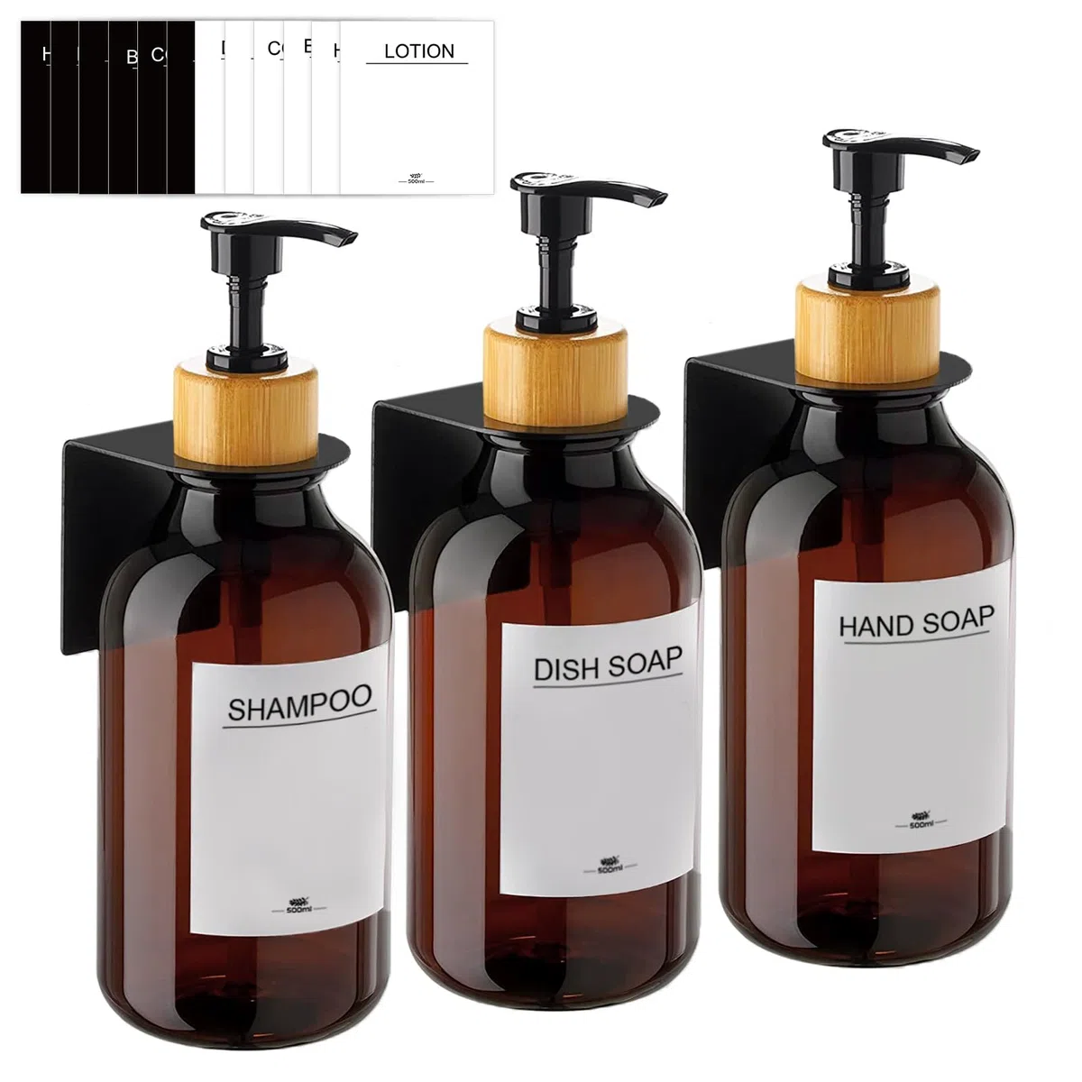 3 Pezzi Dispenser Sapone Bagno a Muro, Dispenser Sapone 500 ml dispenser sapone Doccia per Bagno Doccia Cucina Shampoo Balsamo Bagnoschiuma - Ambra