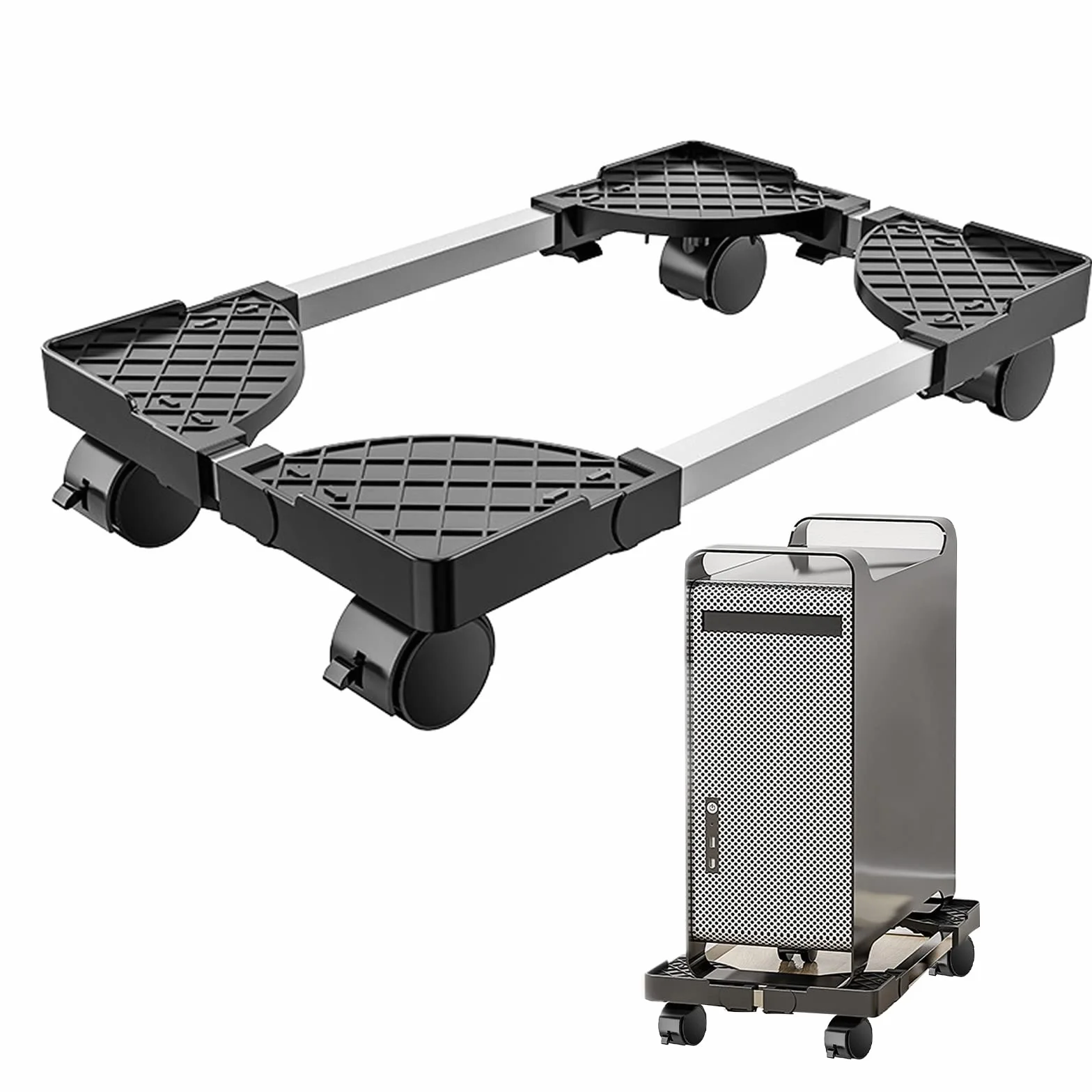 Rhitchy CPU Holder Cart: Supporto per PC Case Stand Regolabile con 4 Ruote, Carrello Porta Tower, Adatto alla Maggior Parte dei Computer Desktop (Nero)