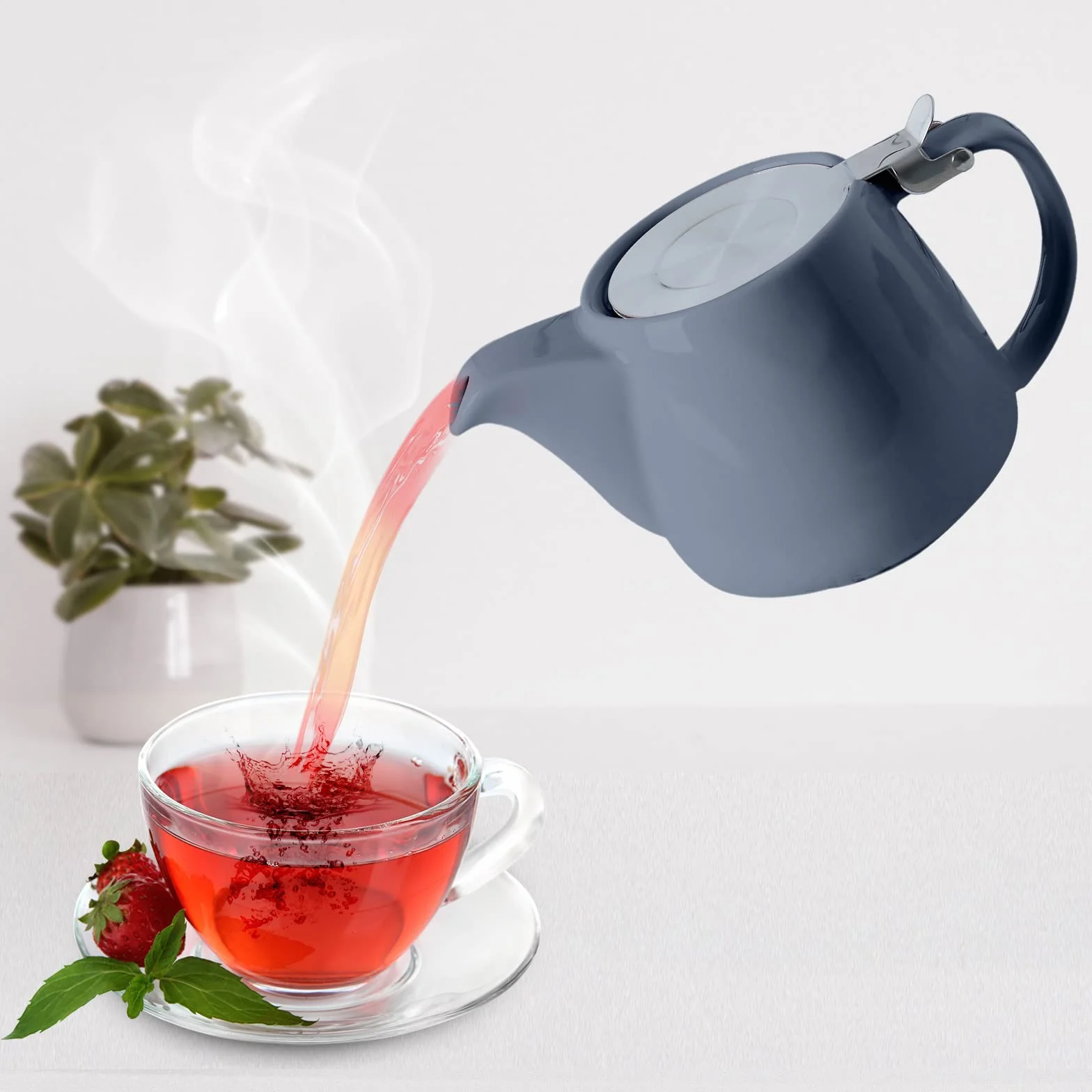 VIVILINEN Teiera con Infusore Rimovibile e Coperchio in Metallo da 550ml, Teiera in Ceramica per Tè in Foglia e Tè Sfuso