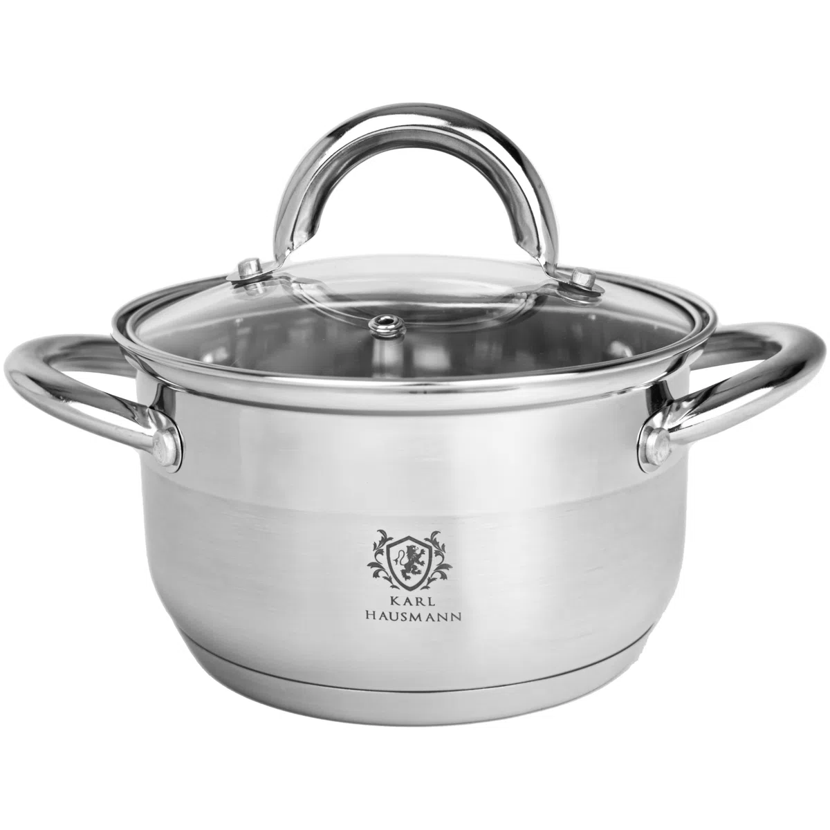 KARL HAUSMANN Pentola Acciaio Inox - 1.3L - 14 cm - Casseruola Induzione con Coperchio Vetro - Pentola Inox 18/0 - Scala Misura - Per Tutti i Fuochi - Pentole Acciaio Inossidabile