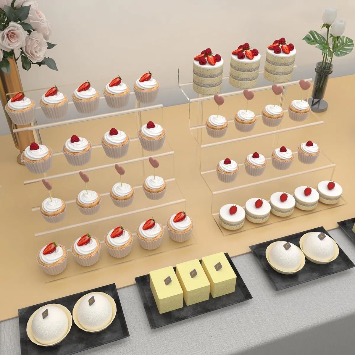 LATERN 2 Pezzi Espositore in Acrilico per Montante, 4 Livelli Organizzatore di Visualizzazione Trasparente Supporto per Supporto Rialzato da Tavolo di Grandi Dimensioni per Profumo Cupcake Figure
