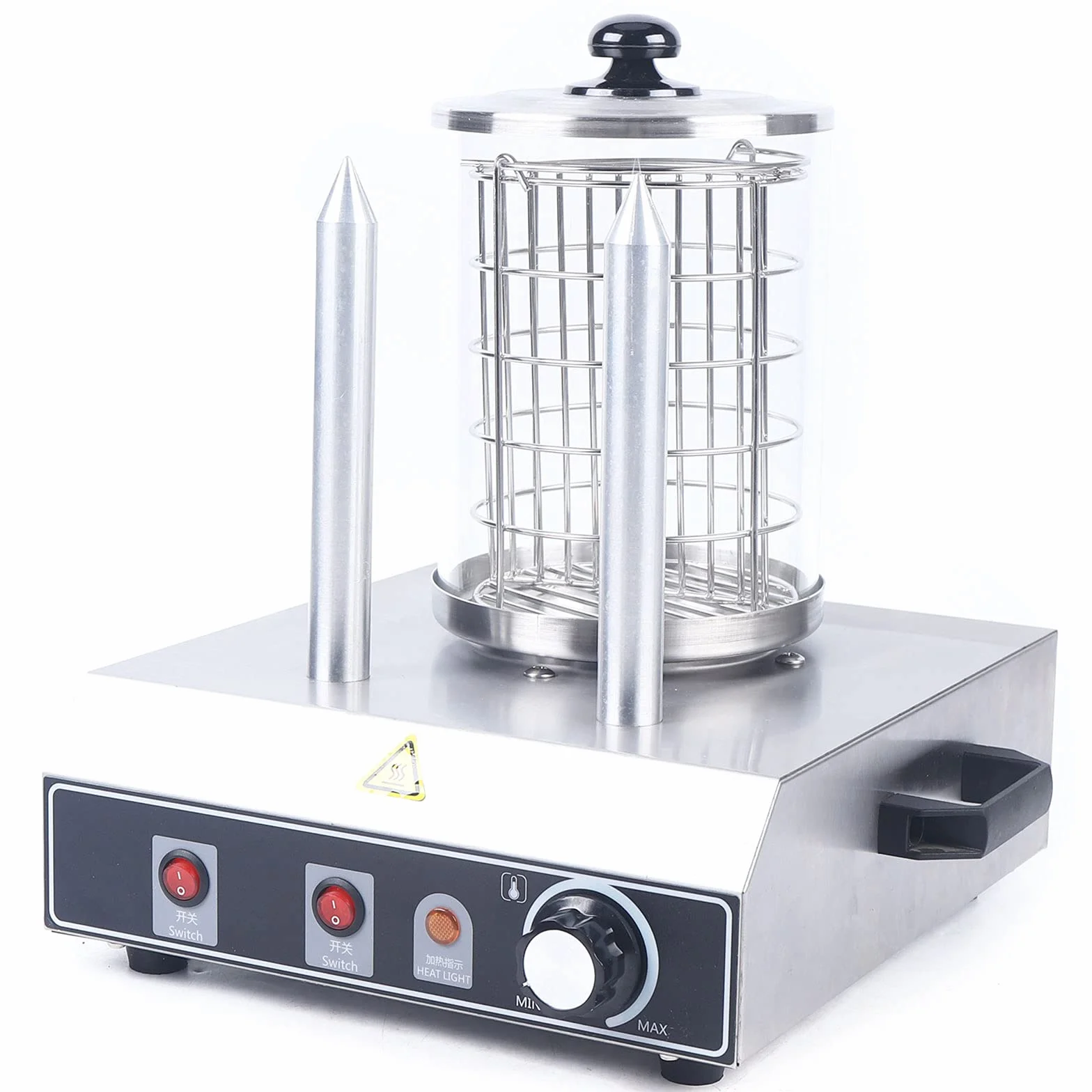 Hot Dog Maker da 400 W, 220 V, scaldabagno, 2 spiedini, in acciaio inox, temperatura regolabile