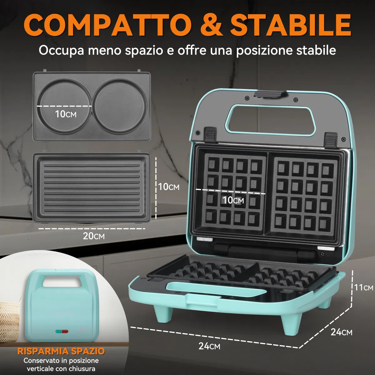 Baker's Friend Cialdaiera 3 in 1 con Piastre Rimovibili, Cialdaiera Quadrata con Piastre Rimovibili, Pressa per Pancake e Panini, Produttore di Formaggio Grigliato, Antiaderente, Acciaio Inossidabile,