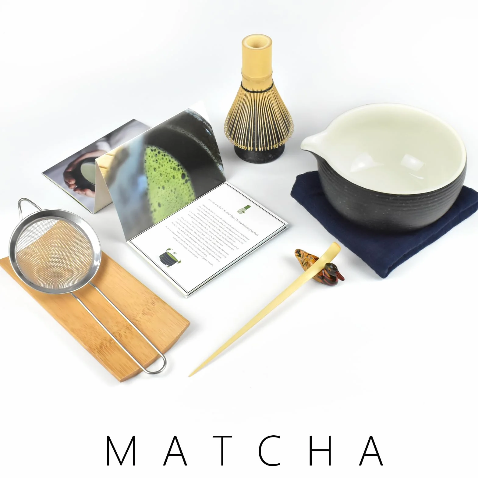 Artcome Bluestone Glaze Kit per Cerimonia del Tè Giapponese, Ciotola con Beccuccio Versatore, Frusta, Paletta, Colino in Polvere, Set per Preparare Usucha, Koicha e Matcha
