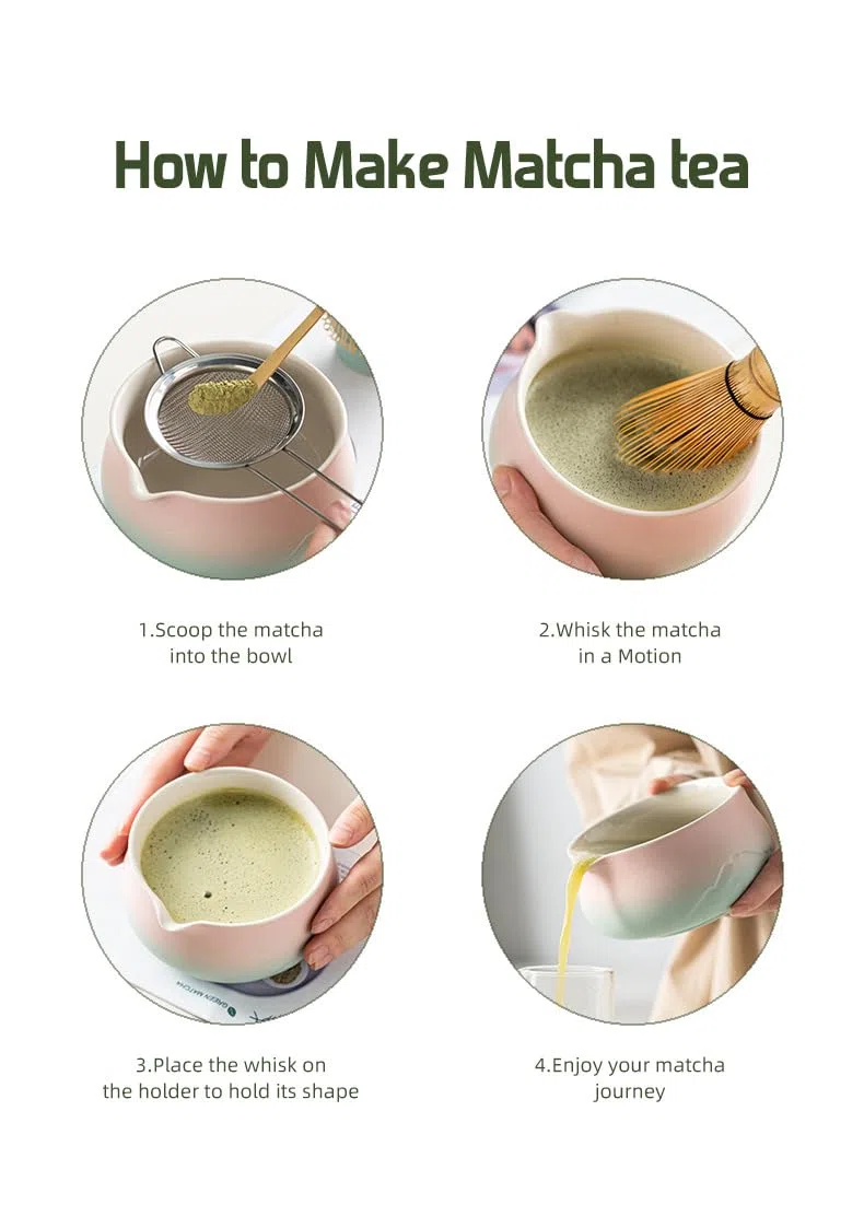 Windfromort Set da Tè Matcha, Matcha Set, Kit Giapponese da 6 Pezzi con Ciotola con Beccuccio, Frusta in Bambù, Cucchiaio, Filtro, Supporto e Vassoio – Perfetto per Cerimonia del Tè e Idee Regalo