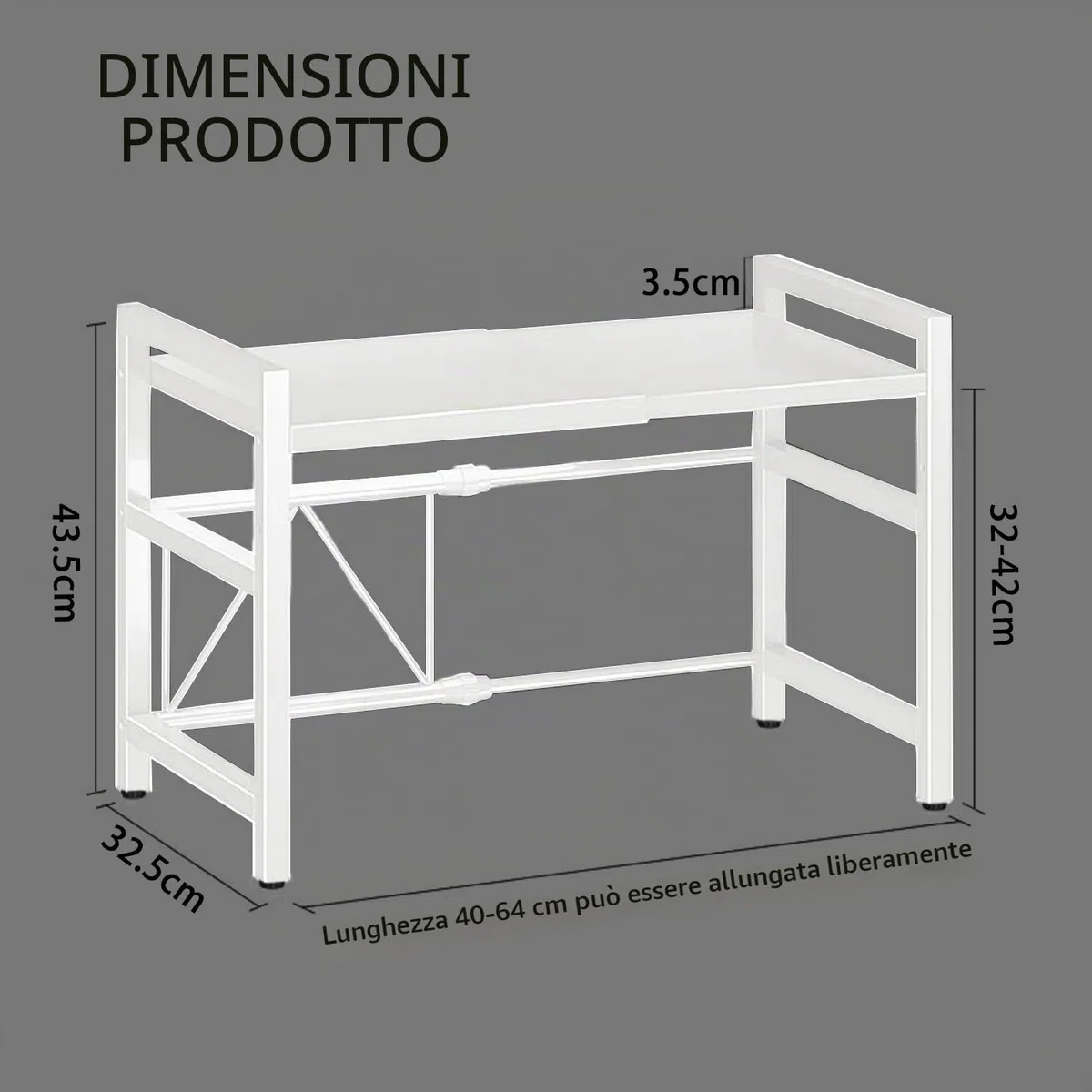 devesanter Scaffale per microonde espandibile a 2 livelli, organizer per microonde con 5 ganci, scaffale da cucina, porta spezie, piano di lavoro, scaffalature per panettieri per dimensioni da 40-64