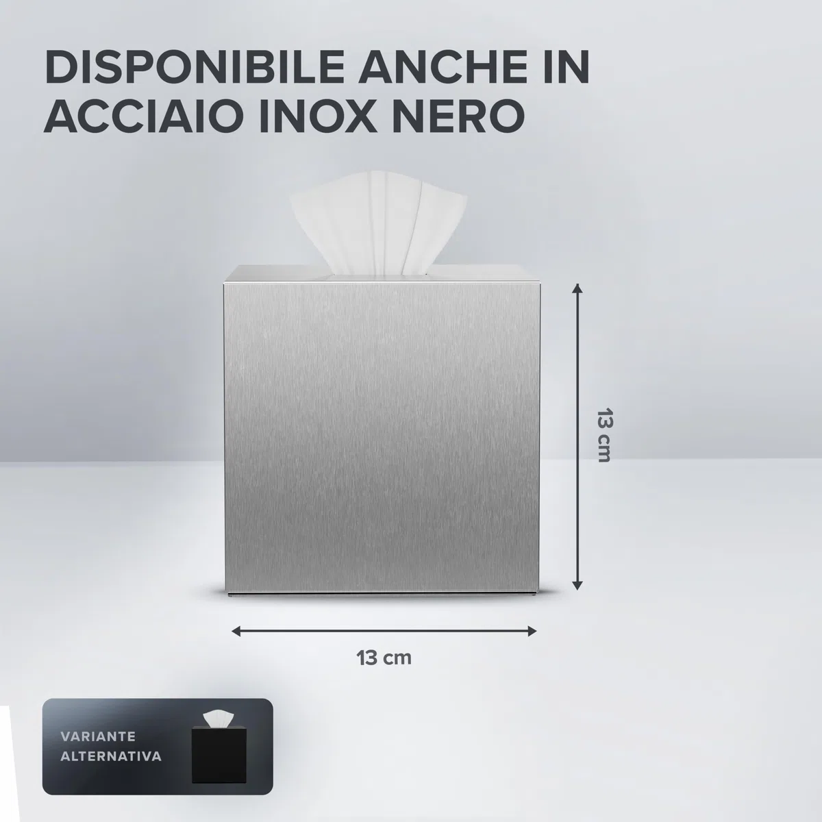 ovimar scatola quadrata per fazzoletti cosmetici Svitringen | acciaio inox | argento | dispenser per fazzoletti, asciugamani di carta o fazzoletti cosmetici | a forma di cubo per bagno, cucina