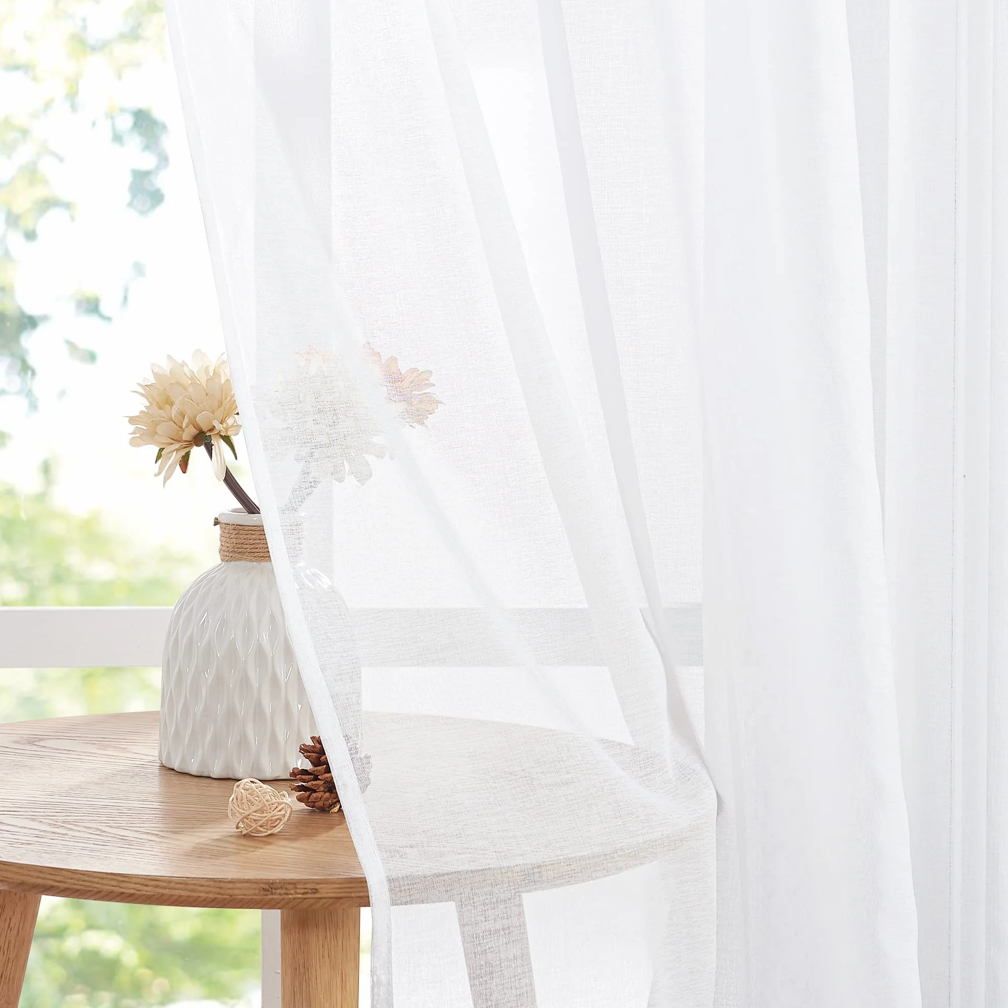 PONY DANCE Tende Camera da Letto Bianche Trasparenti con Fettuccia Decorativi per Casa Curtains Filtraggio Luce Morbida Tende per Salotto Eleganti 2 Pezzi L 140 x A 230 cm