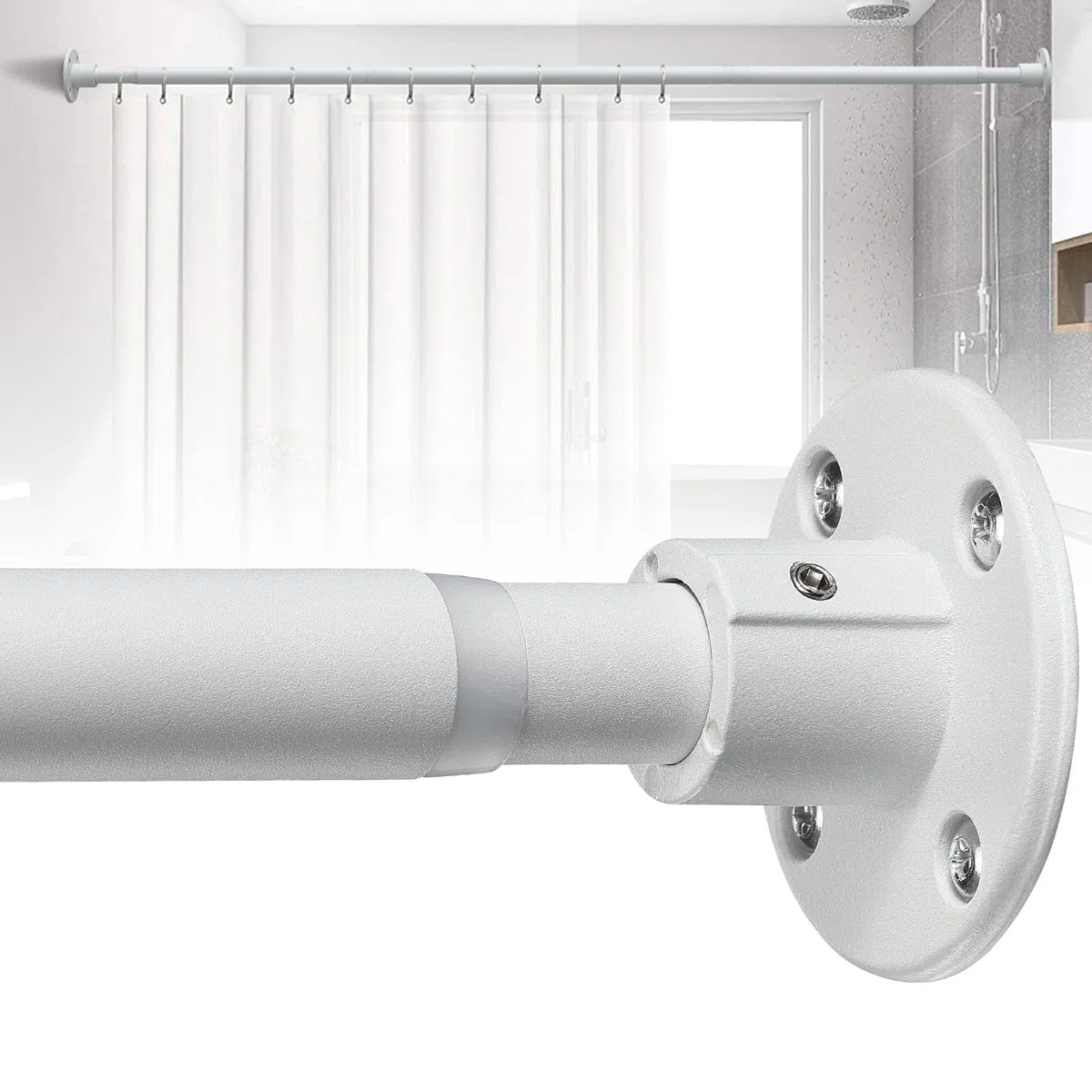 Bastone per tende 70-230 cm, Bastone per tende da doccia estraibile bianco opaco per bagno, finestra, guardaroba