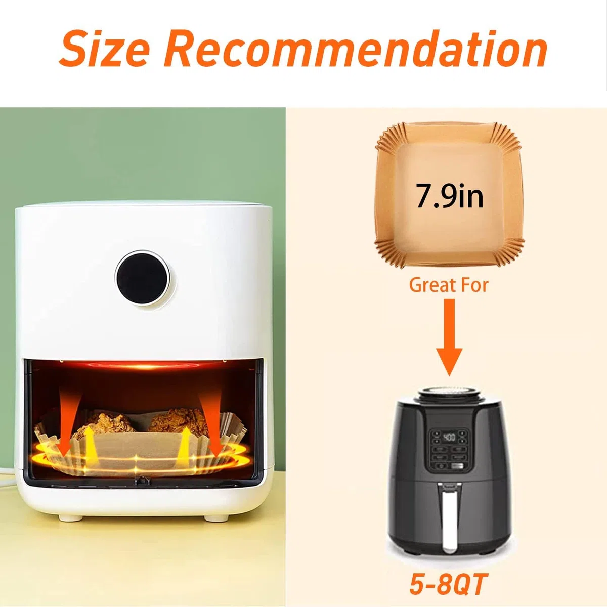 Carta forno per friggitrice ad aria 400 unità da 20-24 cm Quadrata. Adatto al friggitrice ad aria, da 5 a 8 litri. Carta Air Fryer certificata per uso alimentare BPA Free, FDA e LFGB