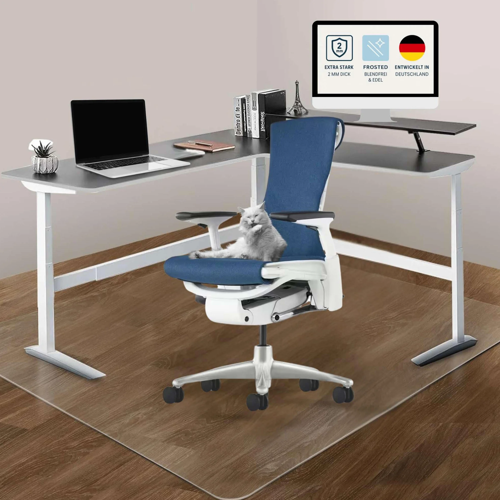Artwelt Tappetino di Protezione per Sedie da Ufficio 2 mm. in PVC Opaco Antiscivolo Spesso Resistente e Infrangibile (100cm X 120cm)