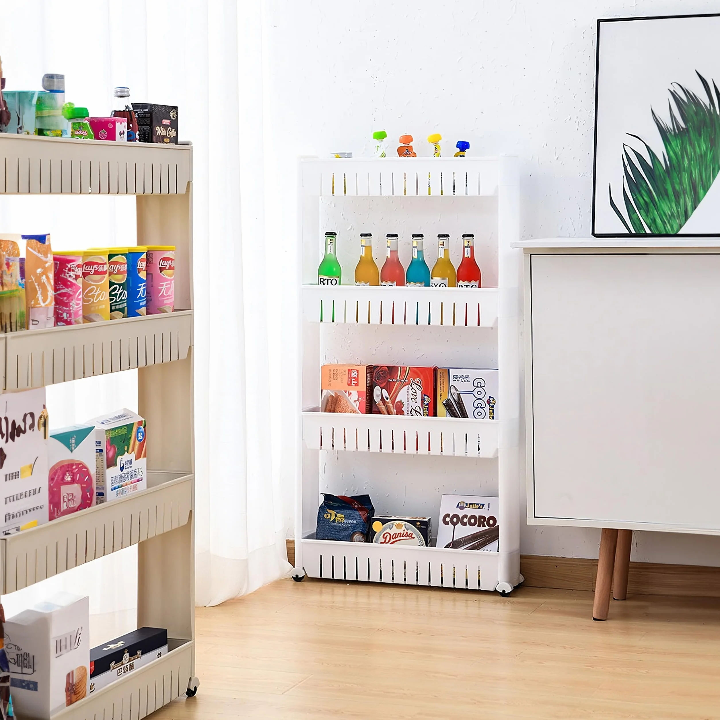 Retoo Carrello a rotelle a 3 livelli, in plastica, sottile, universale, per nicchia su ruote, salvaspazio, scaffale da bagno e cucina, scaffale su ruote per cucina, ufficio, bagno, 71 x 54 x 12 cm,