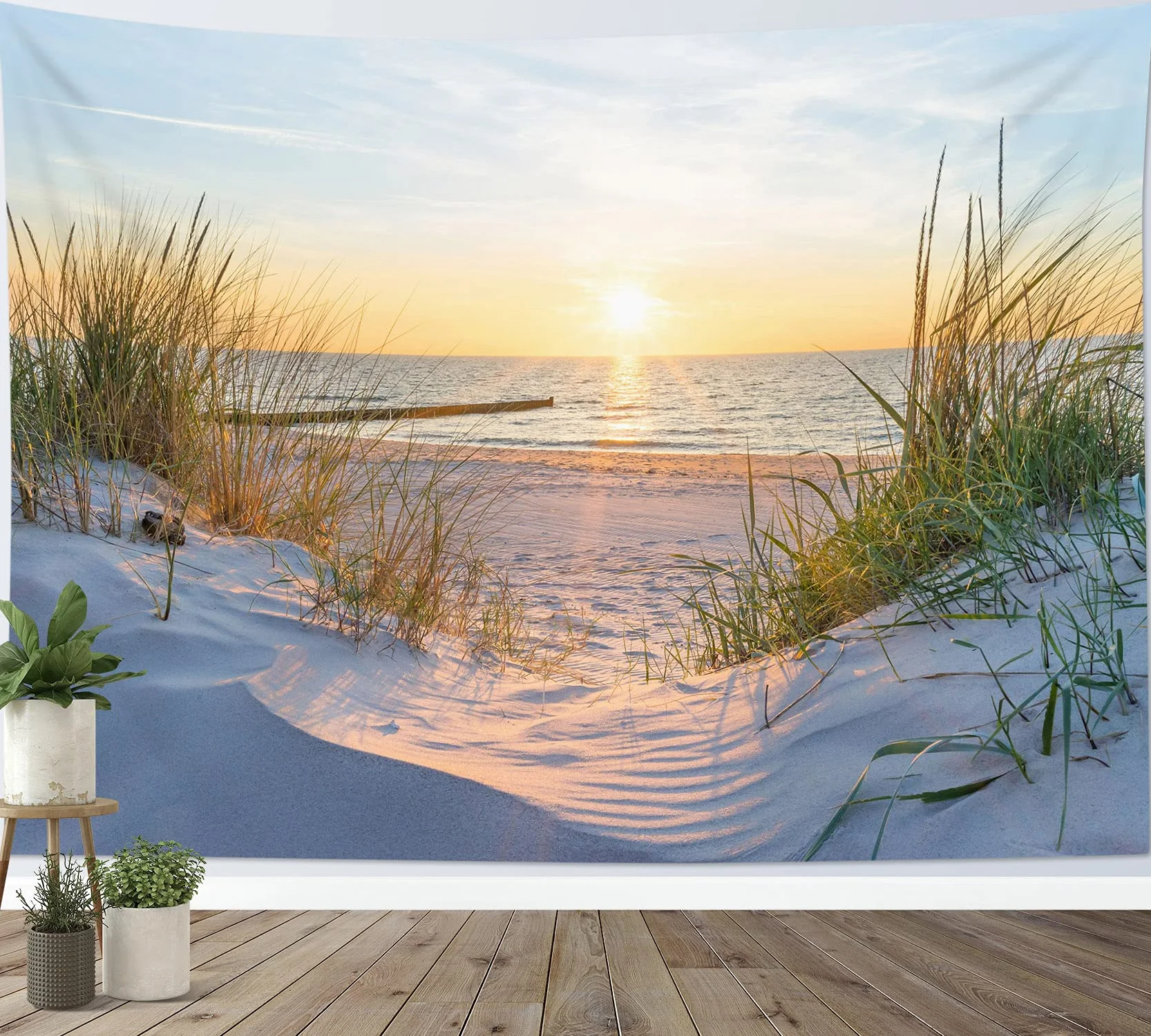 LB Arazzo Natura Arazzo da Parete Tramonto sul mare Telo da Parete Paesaggio estivo Arte Muraria per Soggiorno Camera da Letto Dormitorio Decorazione,200x150cm