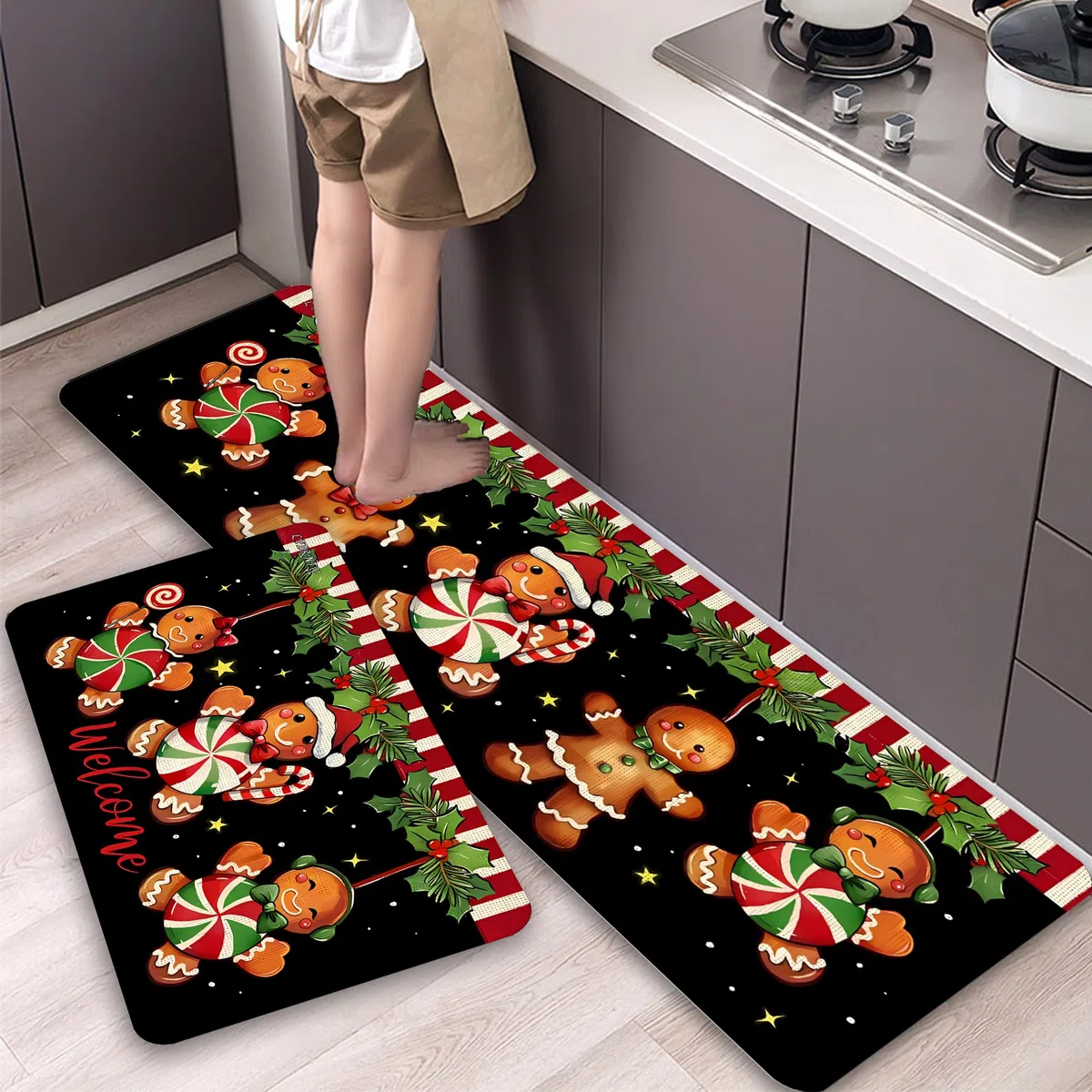 2 pezzi Tappetini da Cucina,Tappeto di natale,Tappeto passatoia Cucina Lavabile,Impermeabile,Resistente all'olio Durevole Tappetino zerbino Lavabile,per interni,40 * 60cm+40 * 120cm