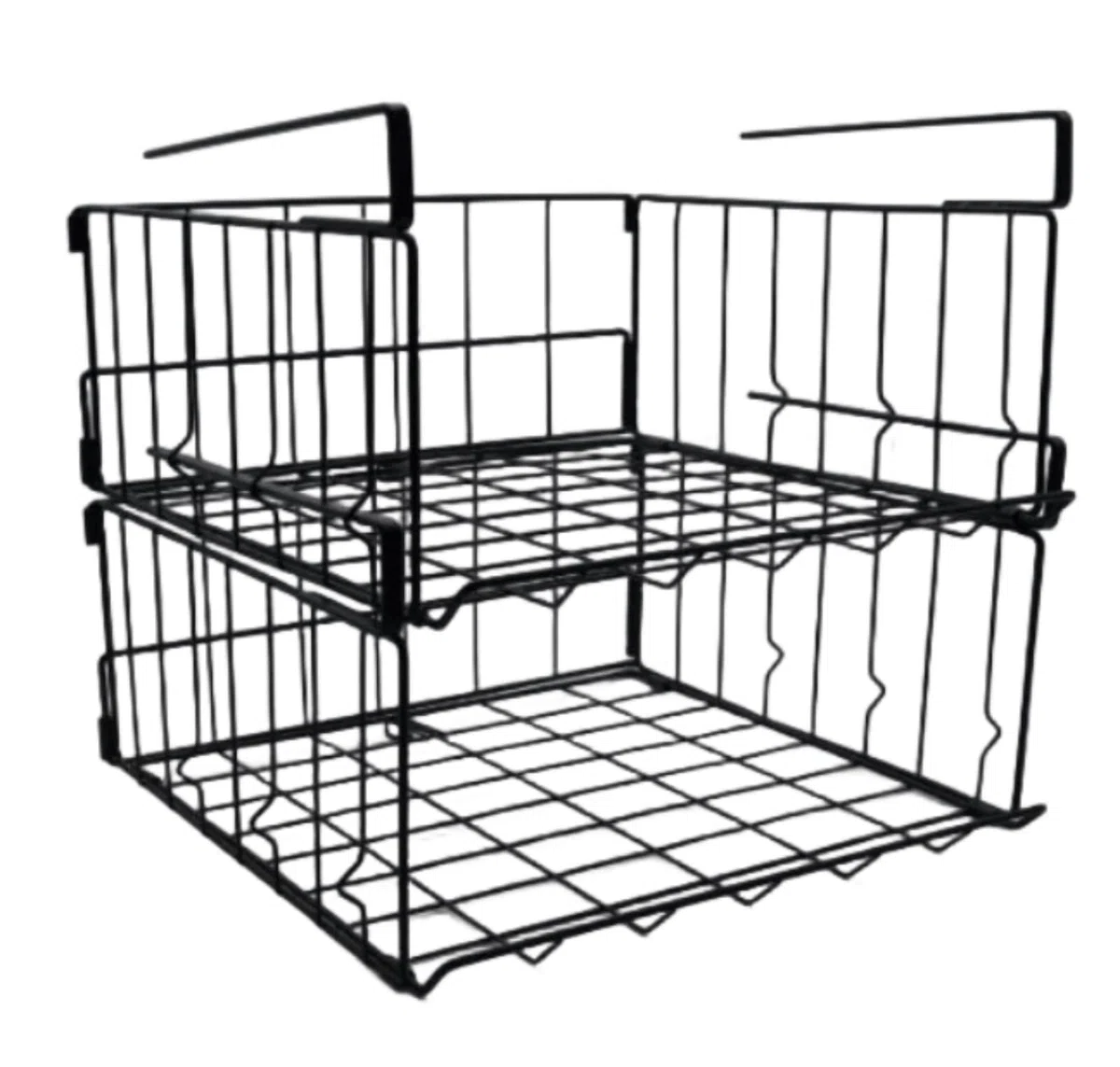 2 Pezzi Cesto Portaoggetti Pieghevole, Scaffale Sotto Cabinet Pieghevole Metallo Cestino da Appendere per Cucina, Armadio, Dispensa, Ufficio, Bagno, libreria (Nero)