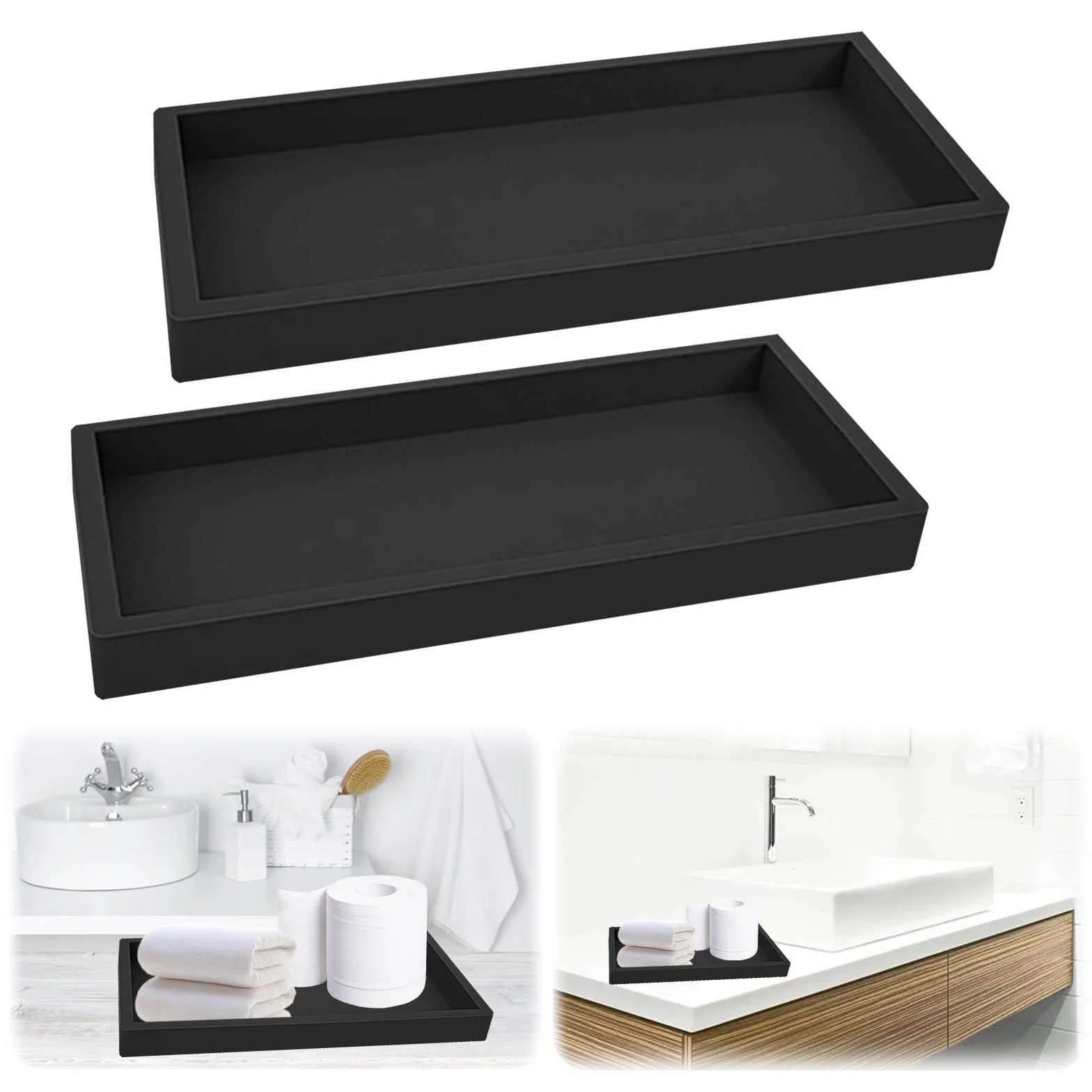 Vassoio da Bagno in Silice, Portaoggetti Vassoio Toeletta Decor Rettangolare per Riporre Gli Oggetti in Bagno (30 * 12.5 * 1.8cm Nero)