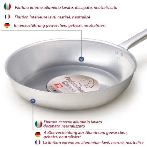 Padella saltapasta in alluminio uso professionale da cucina ristorante, 36 cm