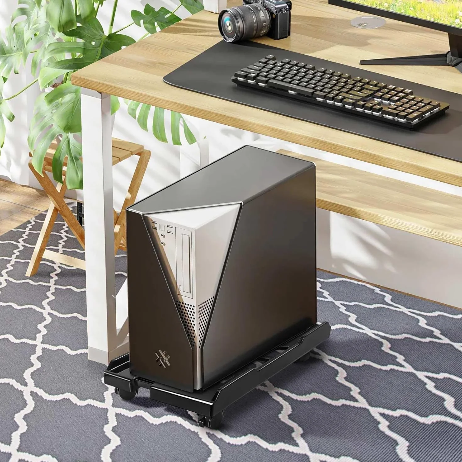 Supporto per Computer Desktop,CPU Holder Cart,Supporto per PC con rotelle Bloccabili,Dimensione Regolabile Adatto alla Maggior Parte dei Computer-Nero