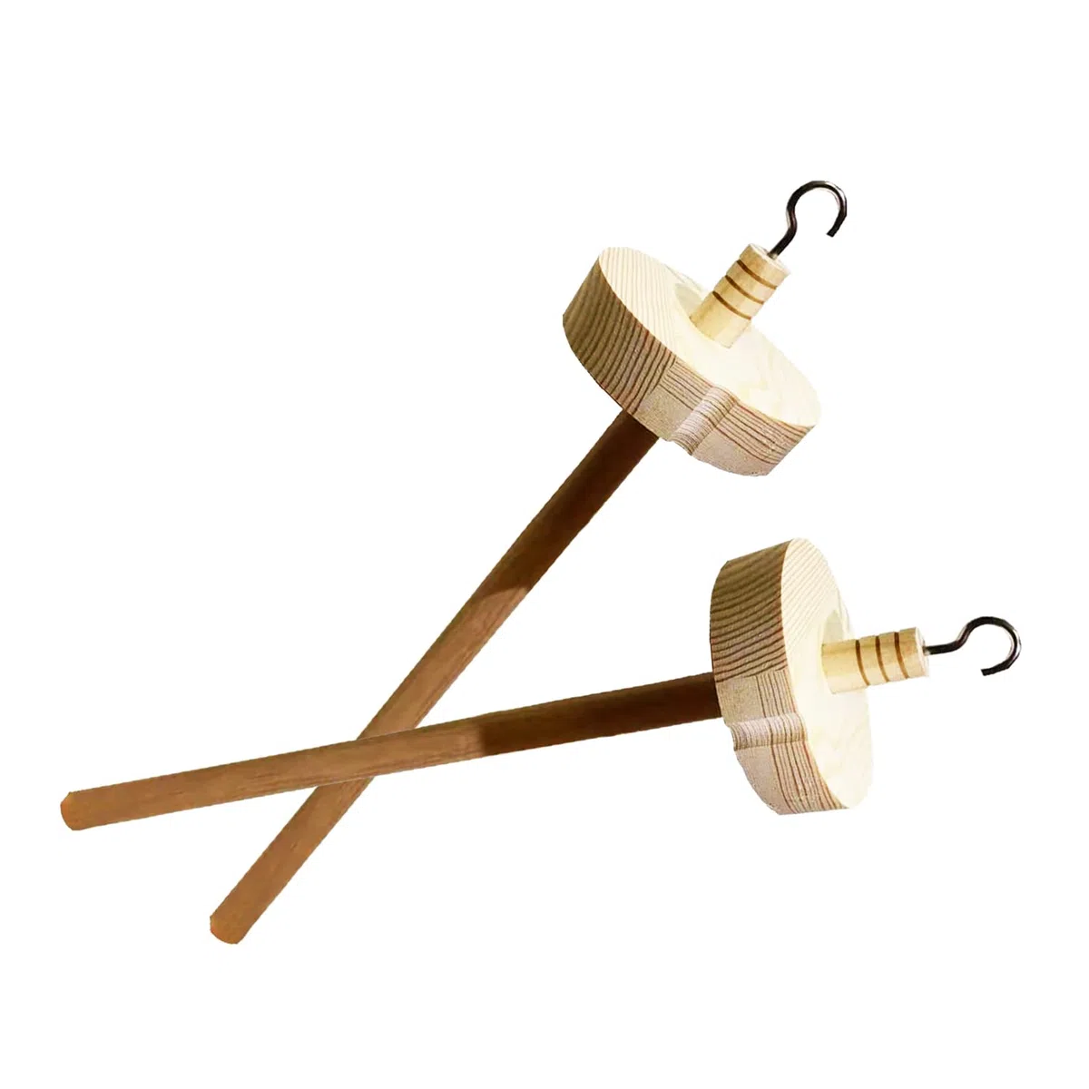 Felicità fatta a mano: set di 2 mandrini a mano in legno con filato Whorl – strumento perfetto per filatura a mano e lana