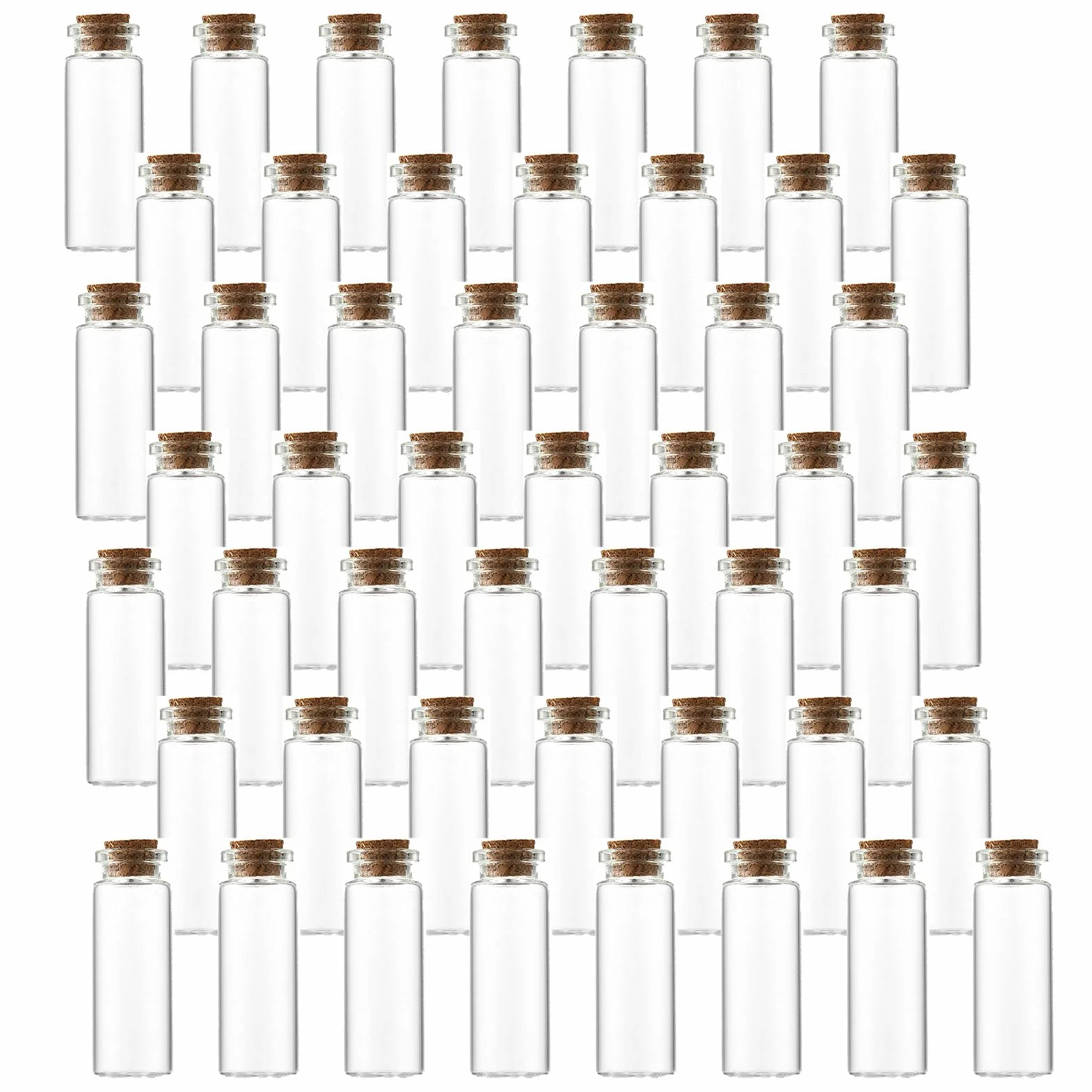 LGEGE Mini bottiglie di plastica da 12 ml con tappo in sughero, set da 50 pezzi, 22 x 60 mm, piccole bottiglie di sabbia per decorazioni per feste, artigianato fai da te
