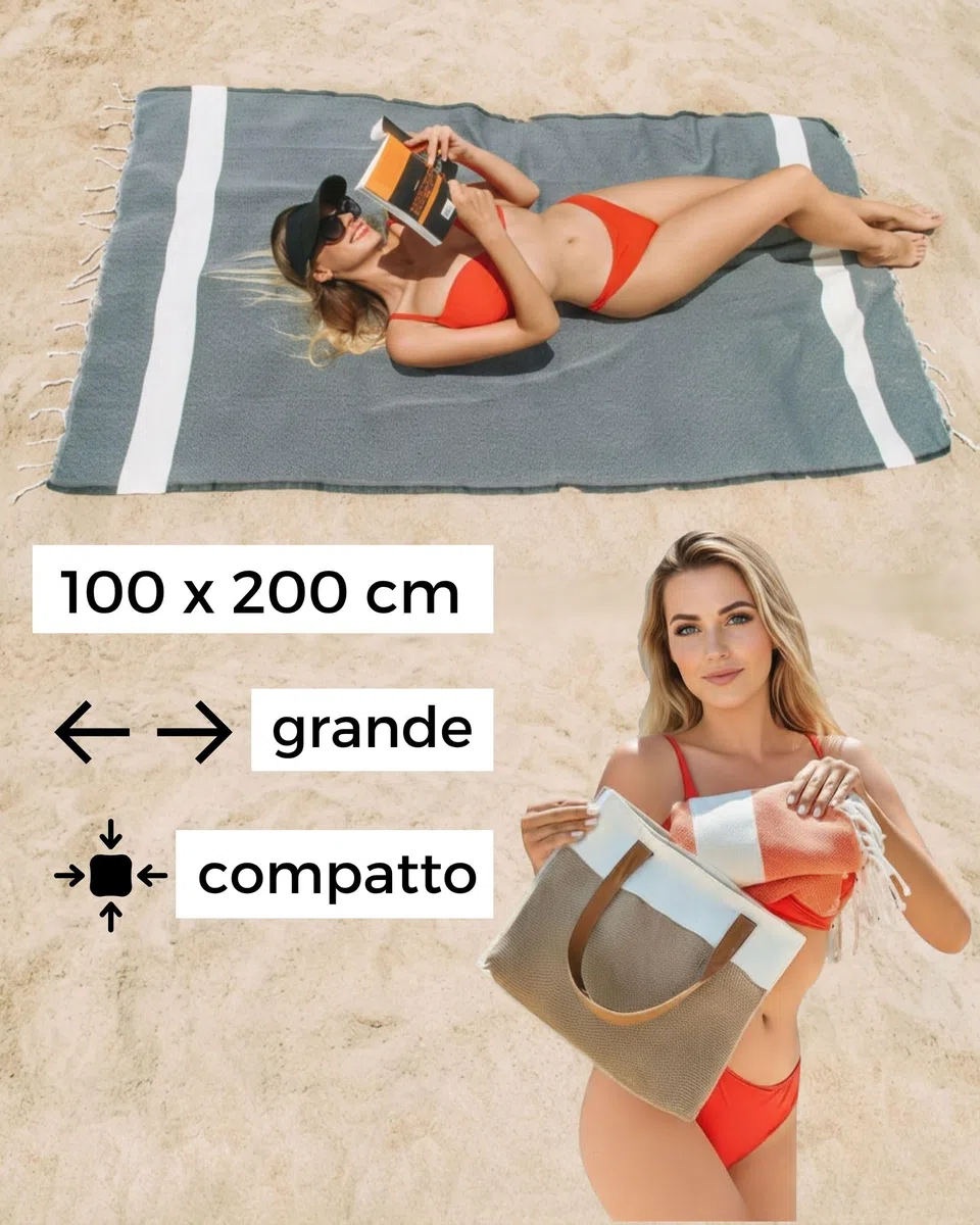 furora HOLIDAY Telo Mare Grande, cotone 100x200 cm | Telo Spiaggia antisabbia | Asciugamano Mare Fouta, frange e angoli - Pareo Donna Uomo Ragazzi | Pic Nic Beach Towel Coperta, lungo leggero