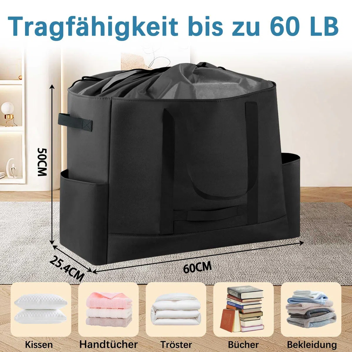 Borsa da viaggio extra grande, espandibile, impermeabile, con manici rinforzati, pieghevole, per viaggi, campeggio, sport e traslochi, 60 x 25,4 x 50 cm