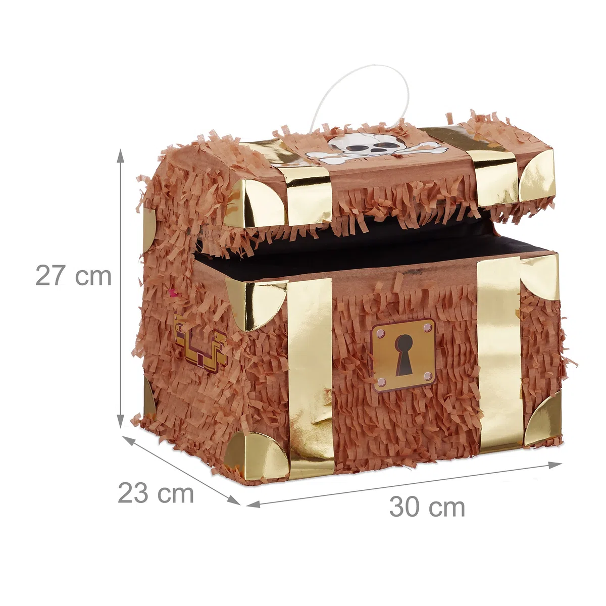 Relaxdays Pignatta Forziere del Tesoro da Riempire, per Feste di Compleanno Bambini, HxLxP: 27 x 30 x 23 cm, Marrone