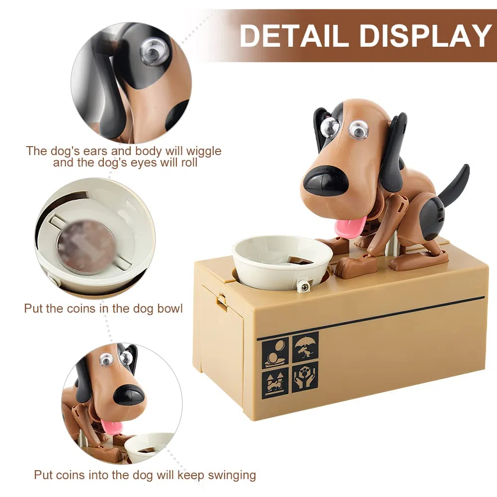LUFEIS Salvadanaio a Forma di Cagnolino, Salvadanaio Cane Elettronico, SalvadanaioCane Mangia Soldi, Salvadanaios a Forma di Cane, Salvadanaios per Bambini Maialino Regalo di Compleanno - Marrone