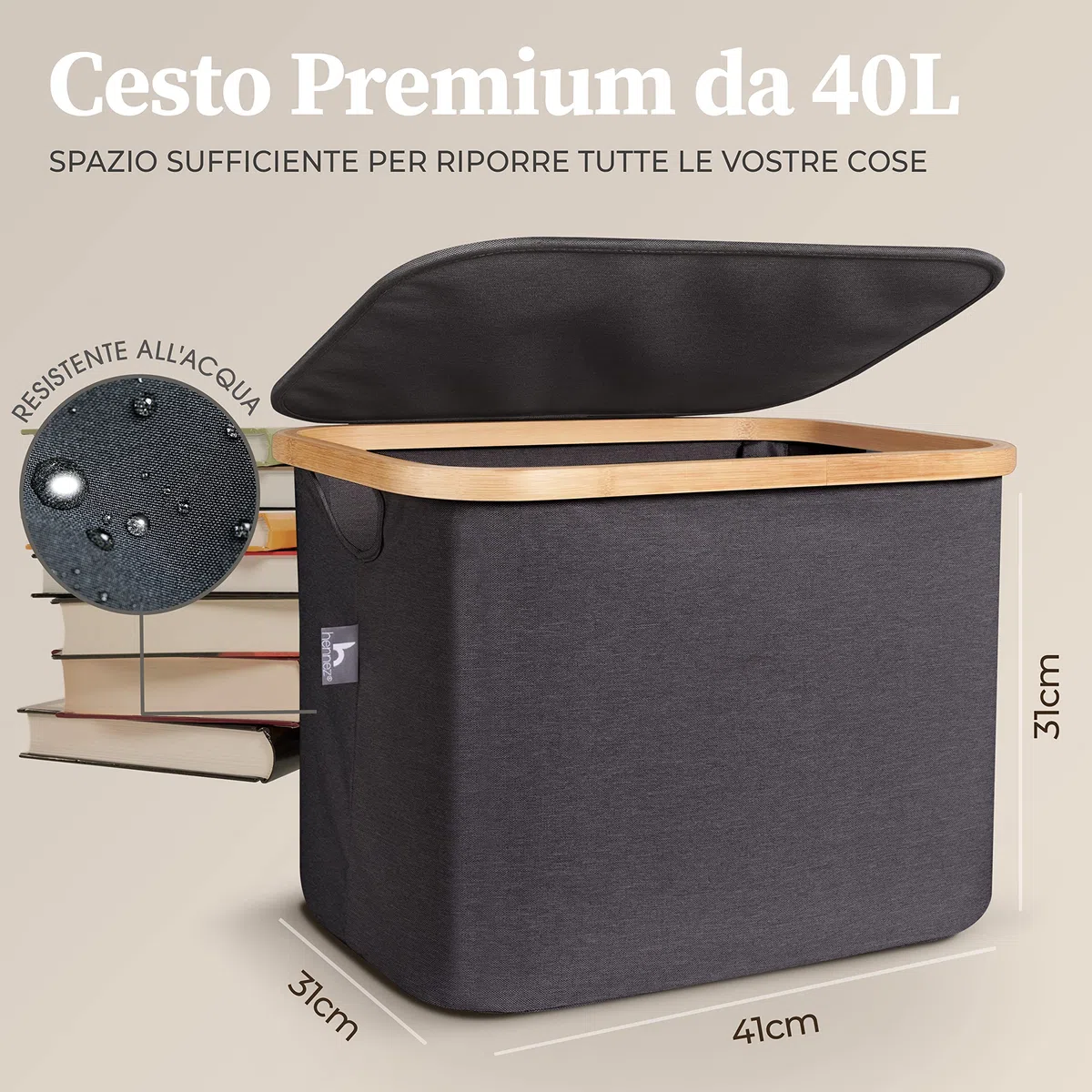 HENNEZ Contenitore Portaoggetti Cesta con Coperchio per Scaffale Kallax 40 l grigio - Cesta Portabiancheria Pieghevole con Coperchio Ceste biancheria sporca salvaspazio