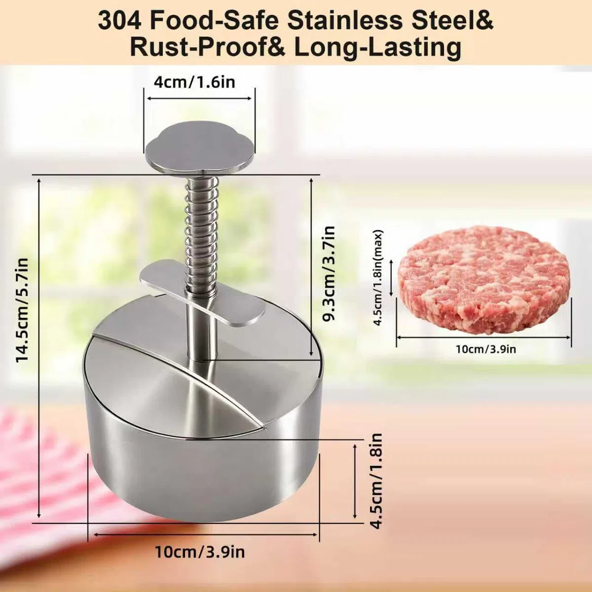 Pressa per Burger & Smash Burger Press in Acciaio Inox, qualità Alimentare 304, Pressa Regolabile e Antiaderente, Anche Come Padellino per Casa, Campeggio e Barbecue