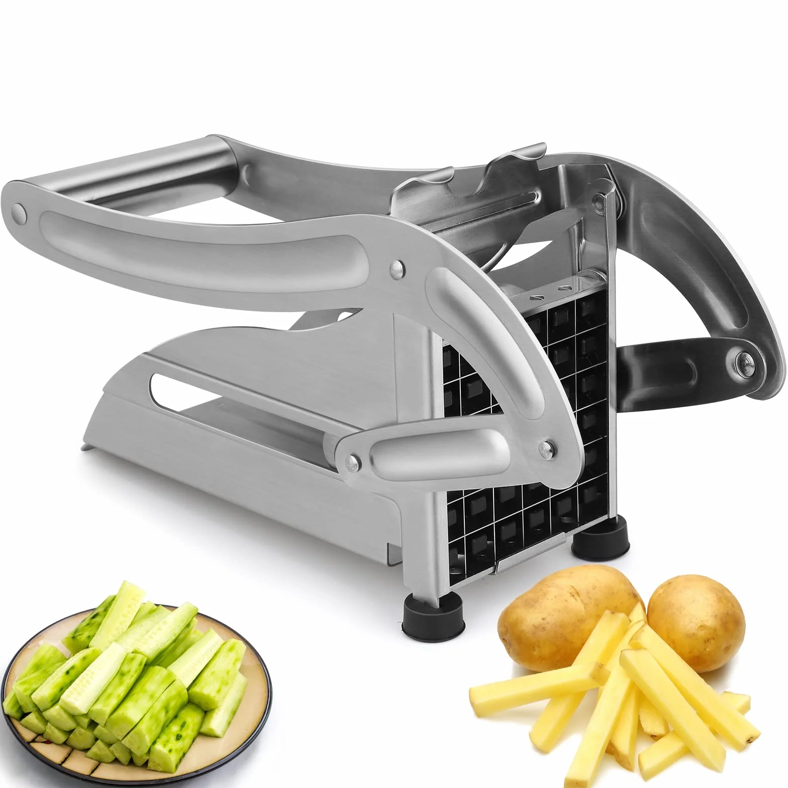 Taglierina per Patatine Fritte con 2 Inserti di Taglia Patate per Patate Fritte Tagliaverdure Per Verdure, Acciaio Inossidabile Addensato Aggiornato, Facile da Tagliare, Pratico e Resistente
