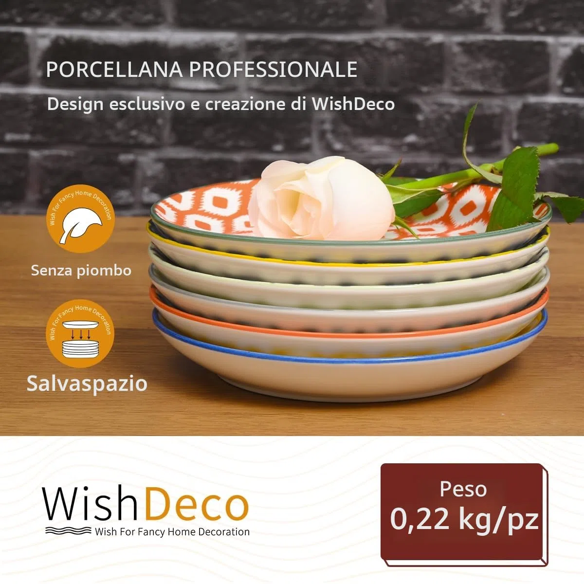 WishDeco Set di 6 Piatti da Dessert, Piatti Piccoli Porcellana 15 cm, Piatto Piani Colorati, Servizio Piatto Moderni per Insalata, Torta, Pasta