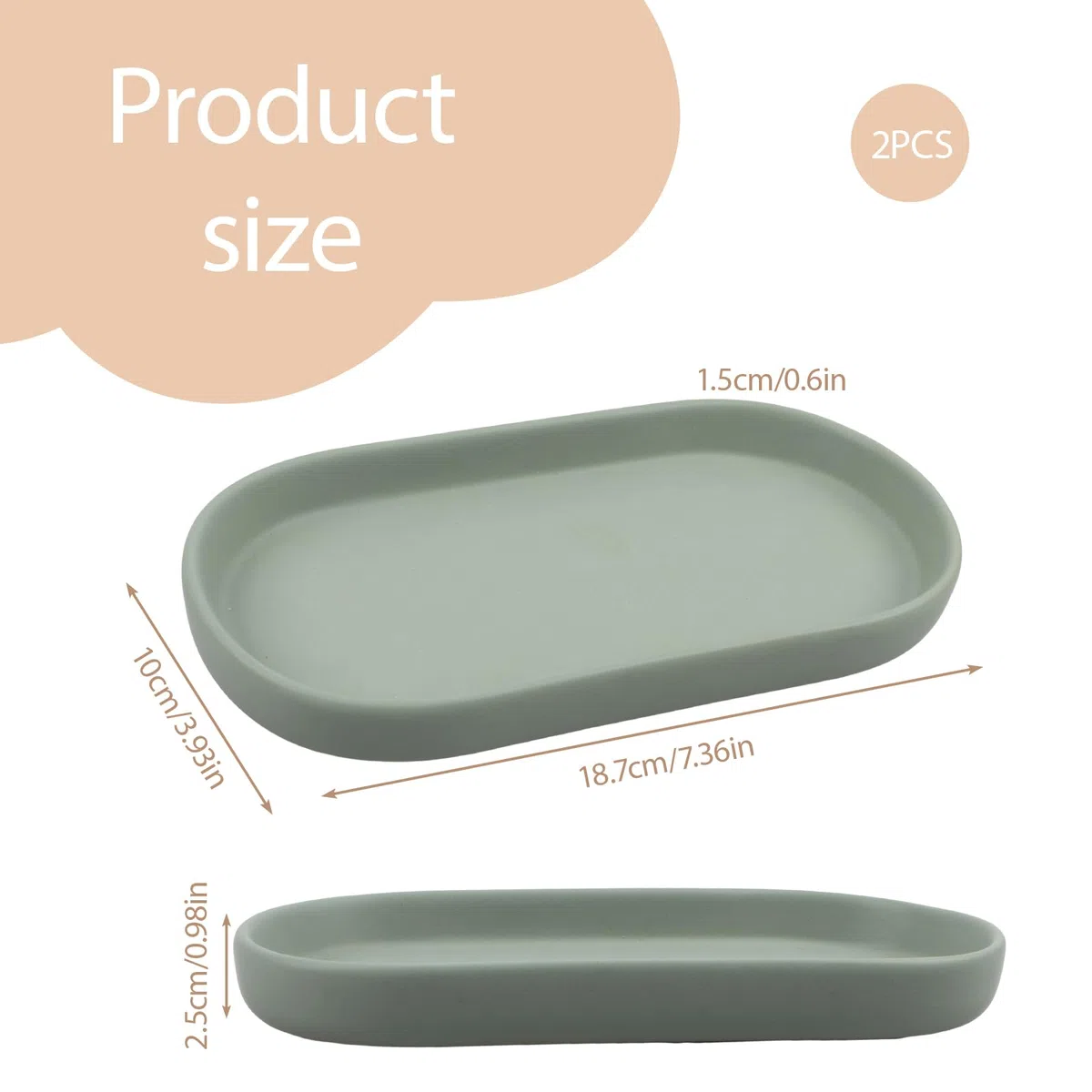 2 vassoi decorativi in ceramica, per bagno, cucina, sala da pranzo (verde)