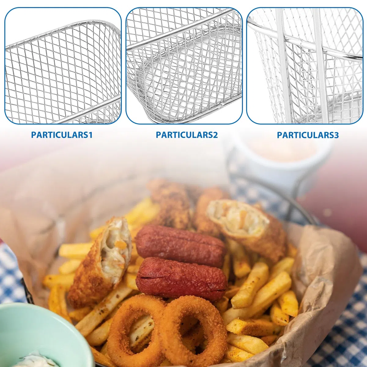 Lot de 12 paniers à frites : Petit panier à frites en acier inoxydable argenté avec anse - Panier à frites pour frites, frites, crevettes, rondelles d'oignon