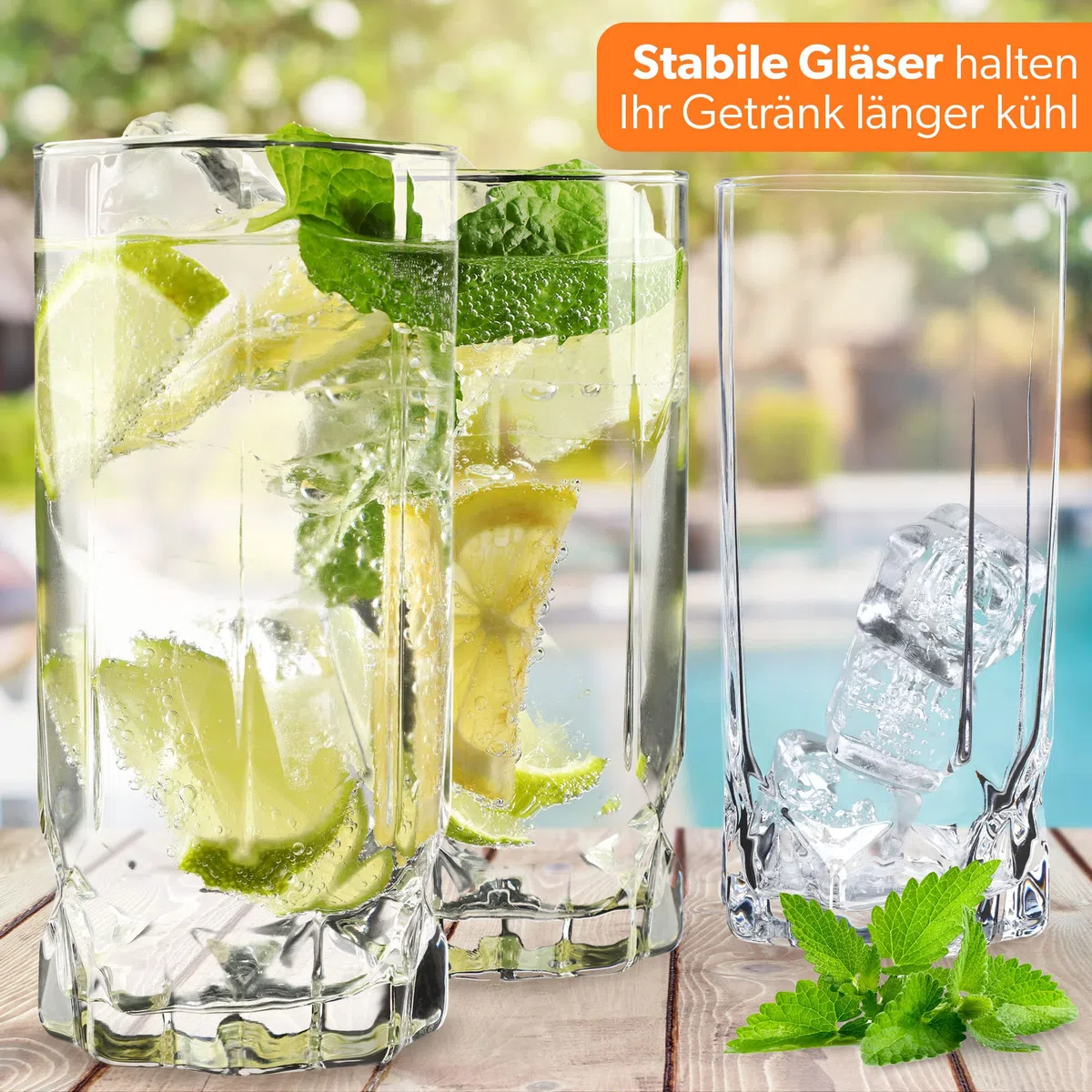 KADAX Bicchieri Trasparenti da Cocktail in Vetro, Bicchieri Highball con Profilo Alto per Long Drink, Mojito e Acqua, Tumbler Moderni (Set di 6, 325 ml)