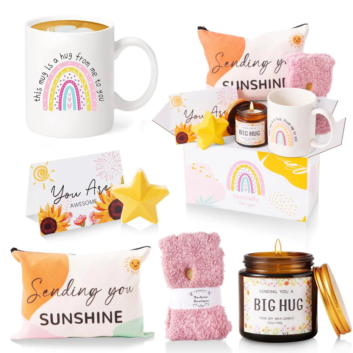 MUJUZE Set Regalo Donna,Hug Regalo Donna Set,Presenti d'Incouragio,Idea Regalo per Collega,Migliore Amica o Sorella,Get well soon gift