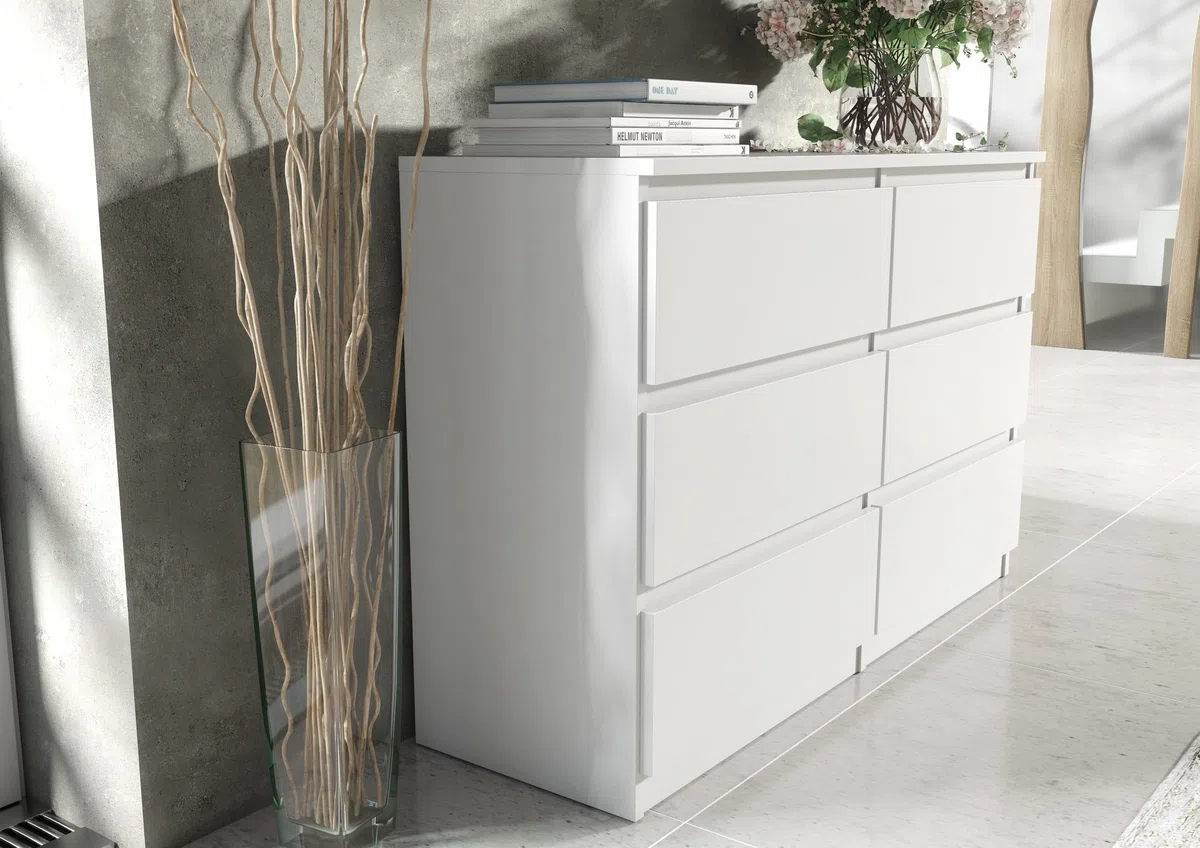 meble masztalerz Cassettiera Camera da Letto con 6 Cassetti - Credenza Soggiorno - Moderna Comò - Cassettiera Alta - Mobiletto con Cassetti - Bianco 100 x 39 x 78,5 cm