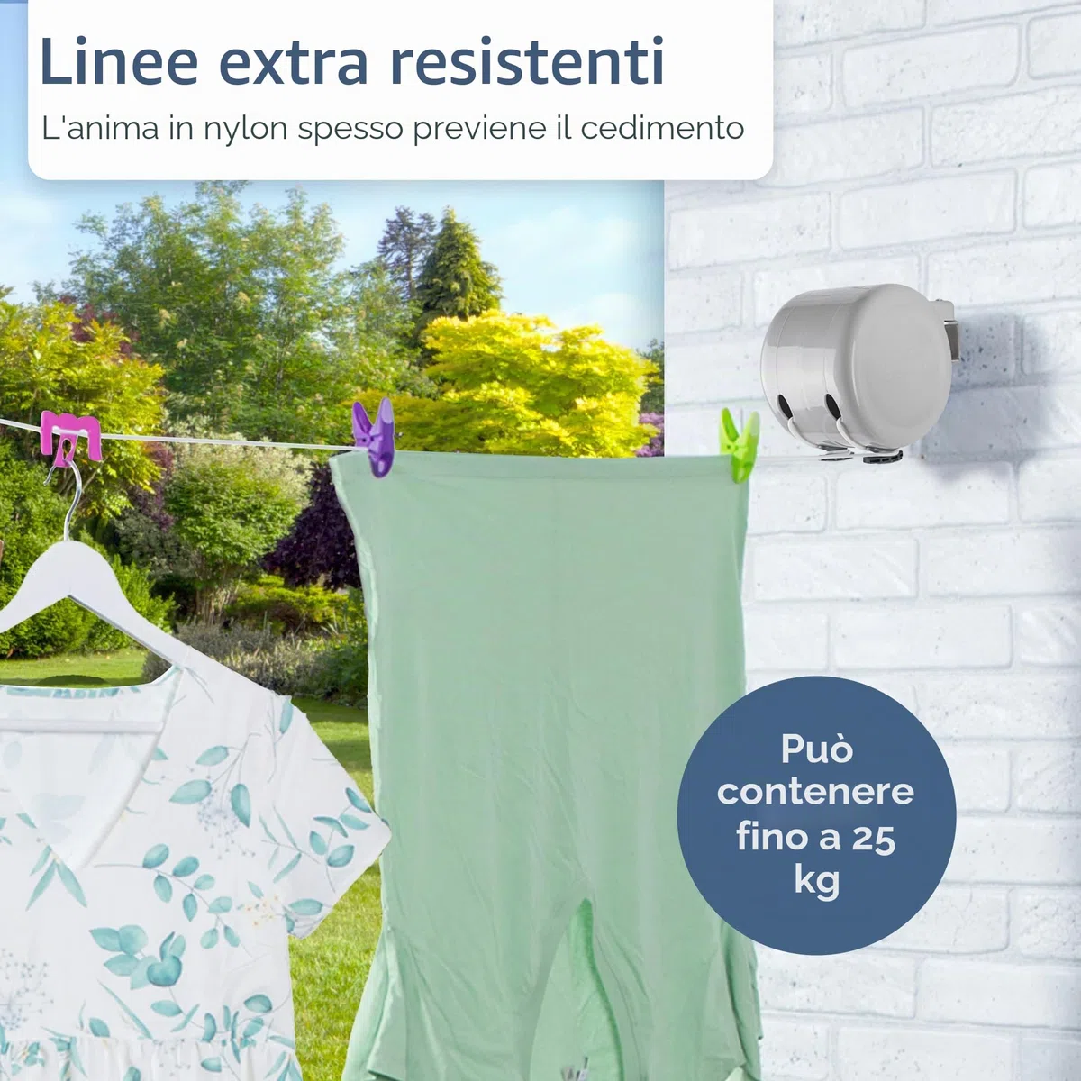Minky VT21290100 - Filo stendibiancheria Retrattile per Esterni, 30 m (2x15m), GIARDINO, Grigio